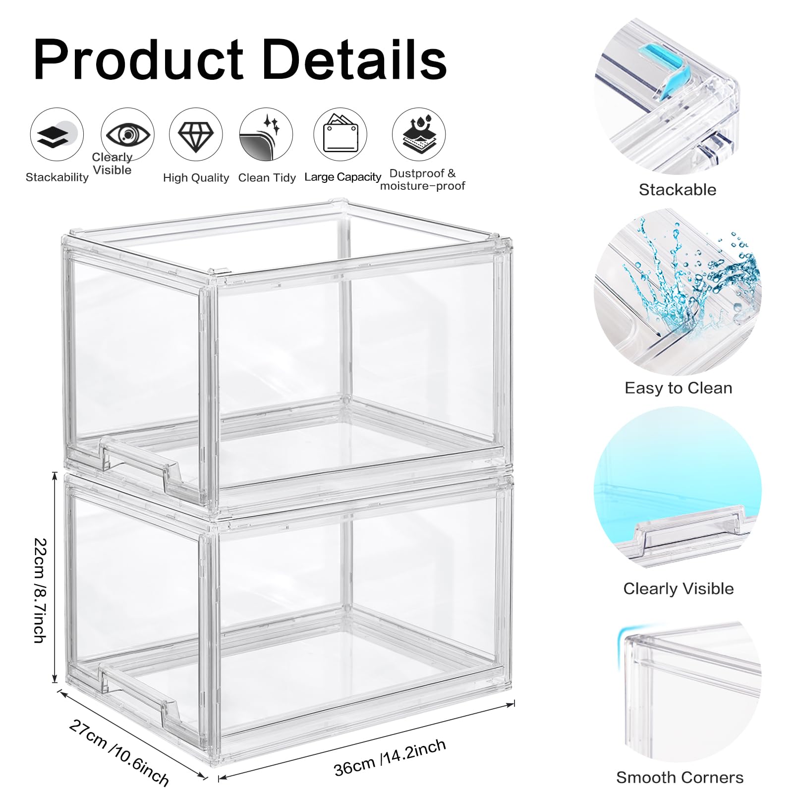 2 contenitori impilabili in plastica con cassetto estraibile, grandi contenitori in acrilico trasparente per frigorifero, dispensa, frigorifero, organizzazione e conservazione
