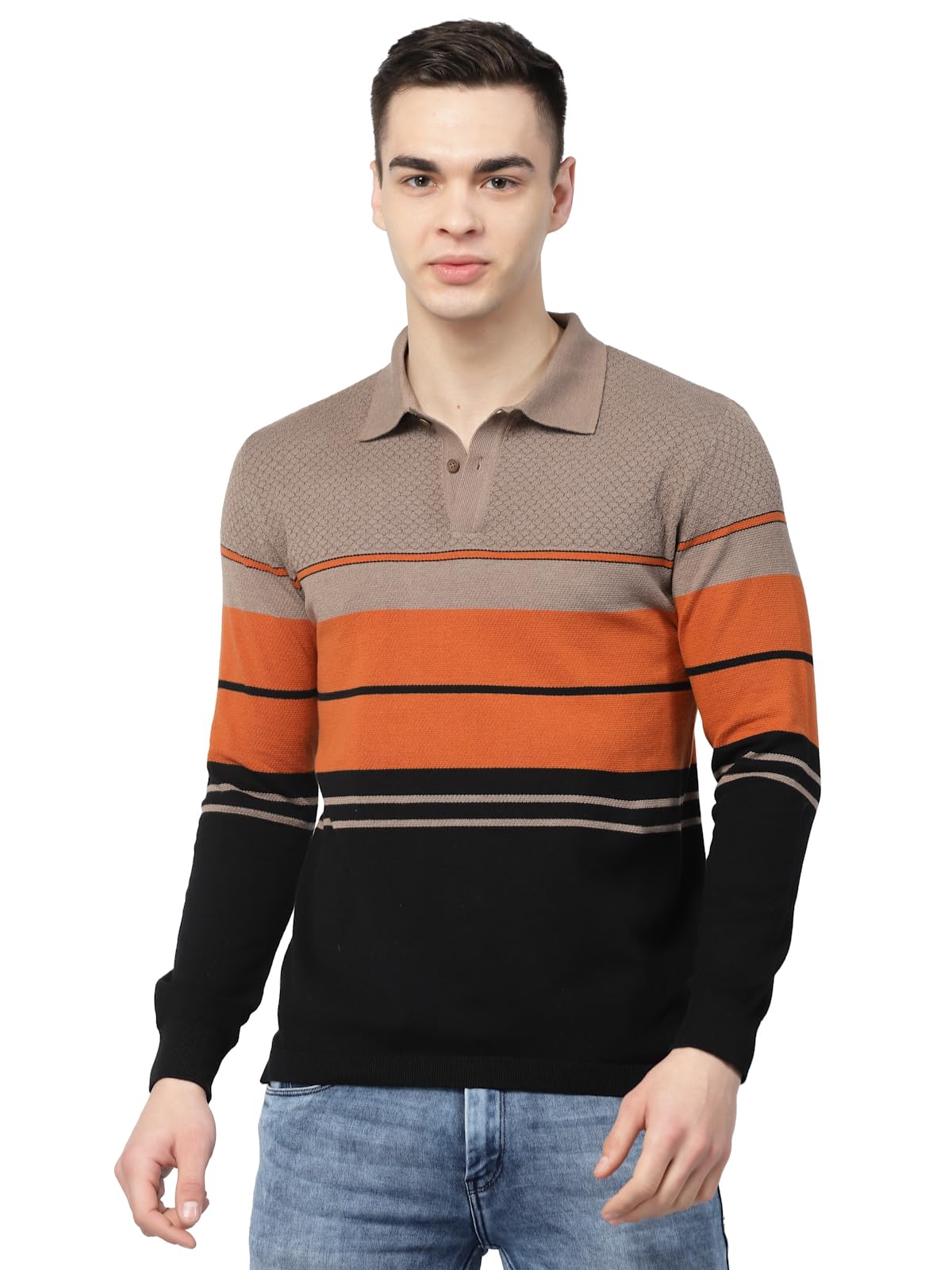 kalt Men Full Sleeve Multi Color self Design Striped Cotton Blend Polo t-Shirt with Collar Stylish-picture-45