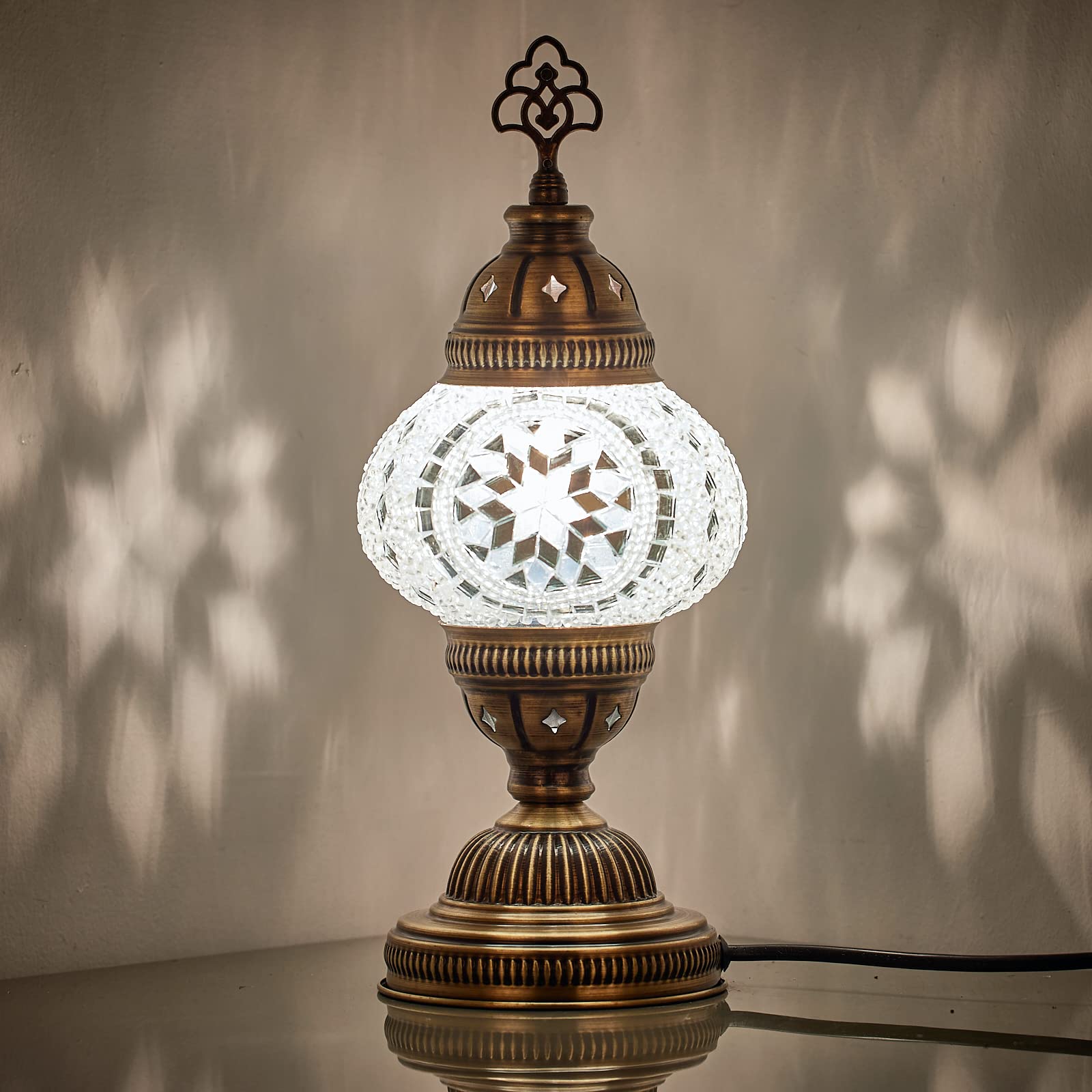 Demmex White Turkish Moroccan Mosaic Table Bedside Night Tiffany Colorful Lamp Light Lampshade, 30Cm,