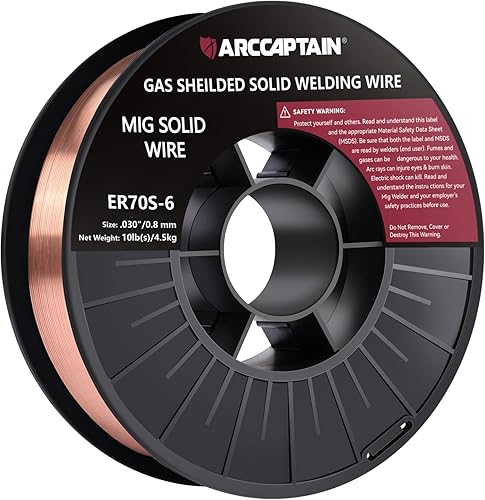 ARCCAPTAIN Alambre de soldadura Mig, 0.030 10Lb Mig Wire ER70S-6 10Lbs Gas Sólido Acero al Carbono Bajo Splatter Mig Alambre de soldadura compatible