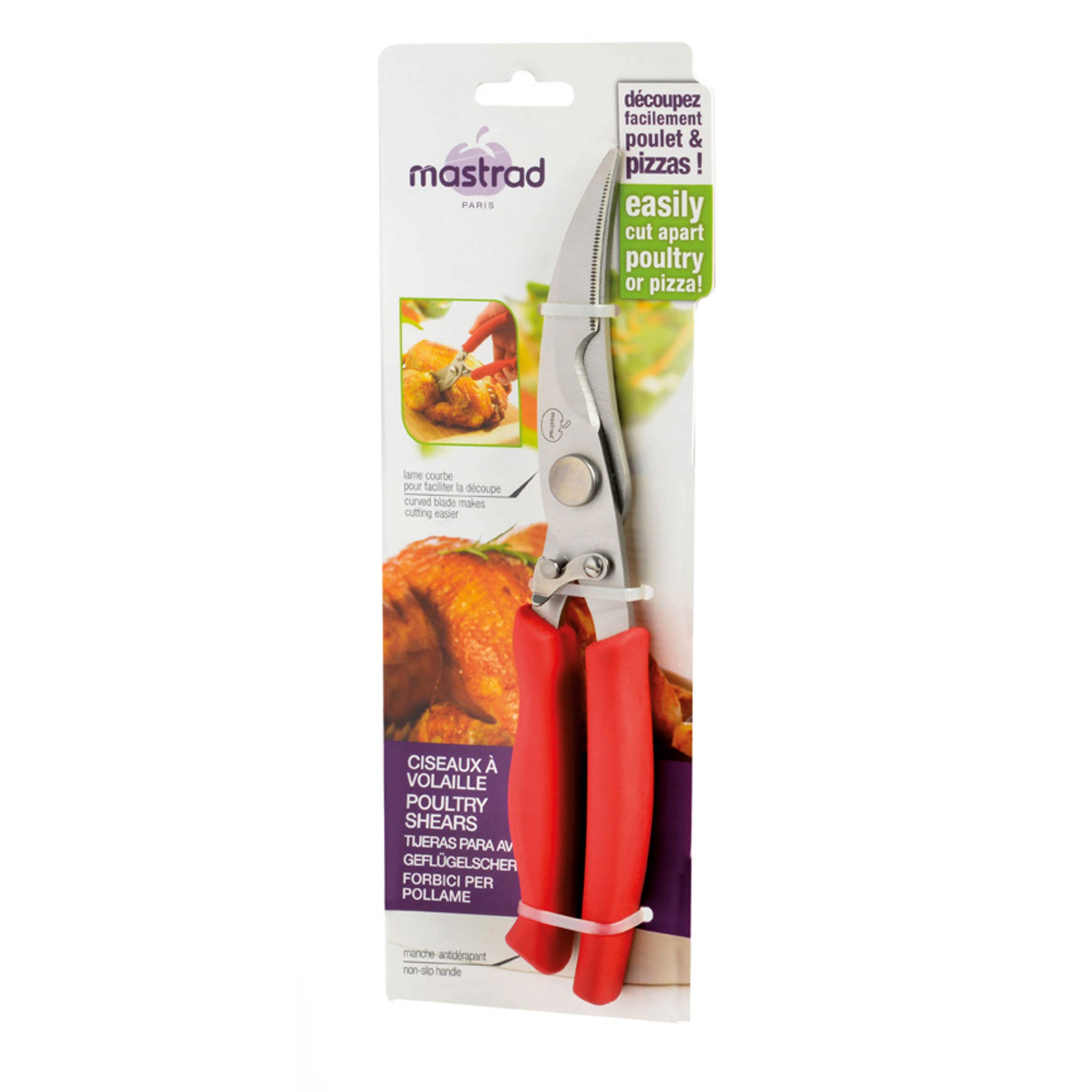 MASTRAD Ciseaux A Volaille Et Pizza - Lames Renforcées - Formes Longues Et Courbes - Loquet De Fermetures - Sécurité - Inox