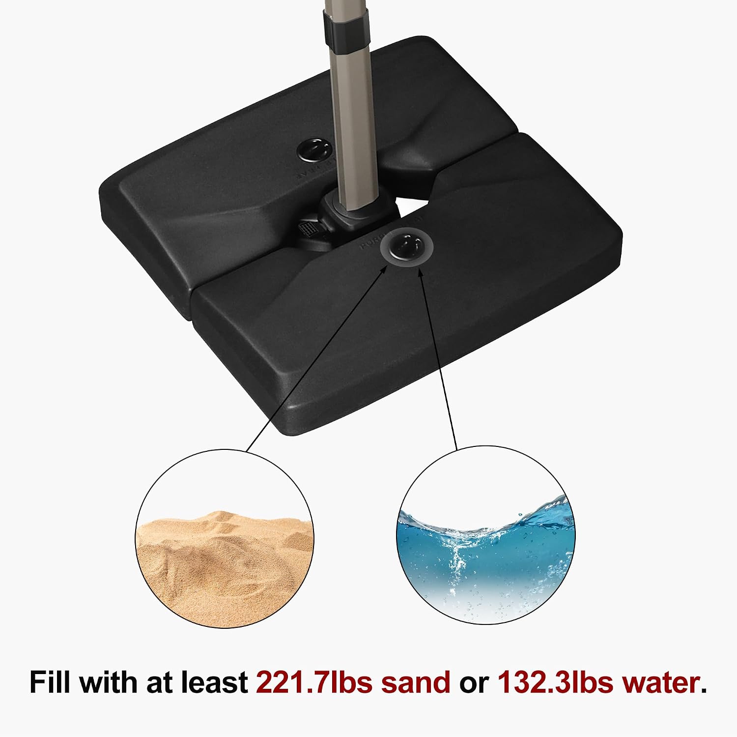 PURPLE LEAF HLR120 Patio Umbrella Base Stand, Heavy Duty Outdoor Umbrella Weighted Base Water & Sand Filled, 40.6'' X 39.4''