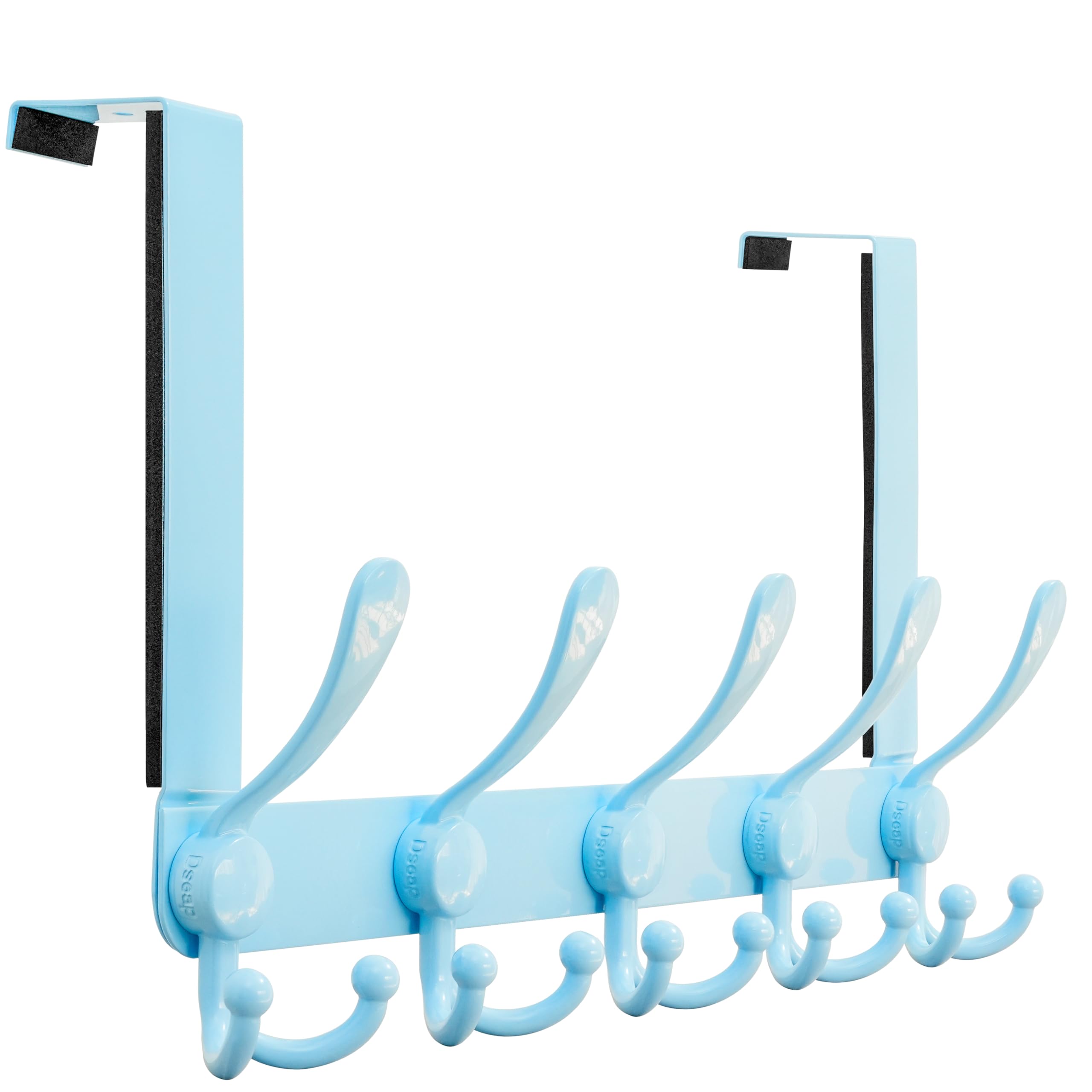 Dseap Upgraded Over Door Hook | Fits 3.5-4.5cm Doors, Easy Install Heavy-Duty Stainless Steel | 5 Triple Hooks Door Hanger Rack | Damage-Free for Coats Bags Towels, Blue