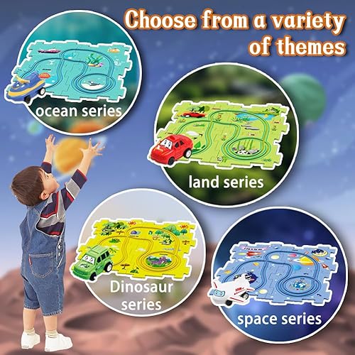 Miniatura 2 de Carrito eléctrico de ensamblaje de bricolaje, juego de pista de rompecabezas para niños pequeños con vehículos, juego de rompecabezas de coche,