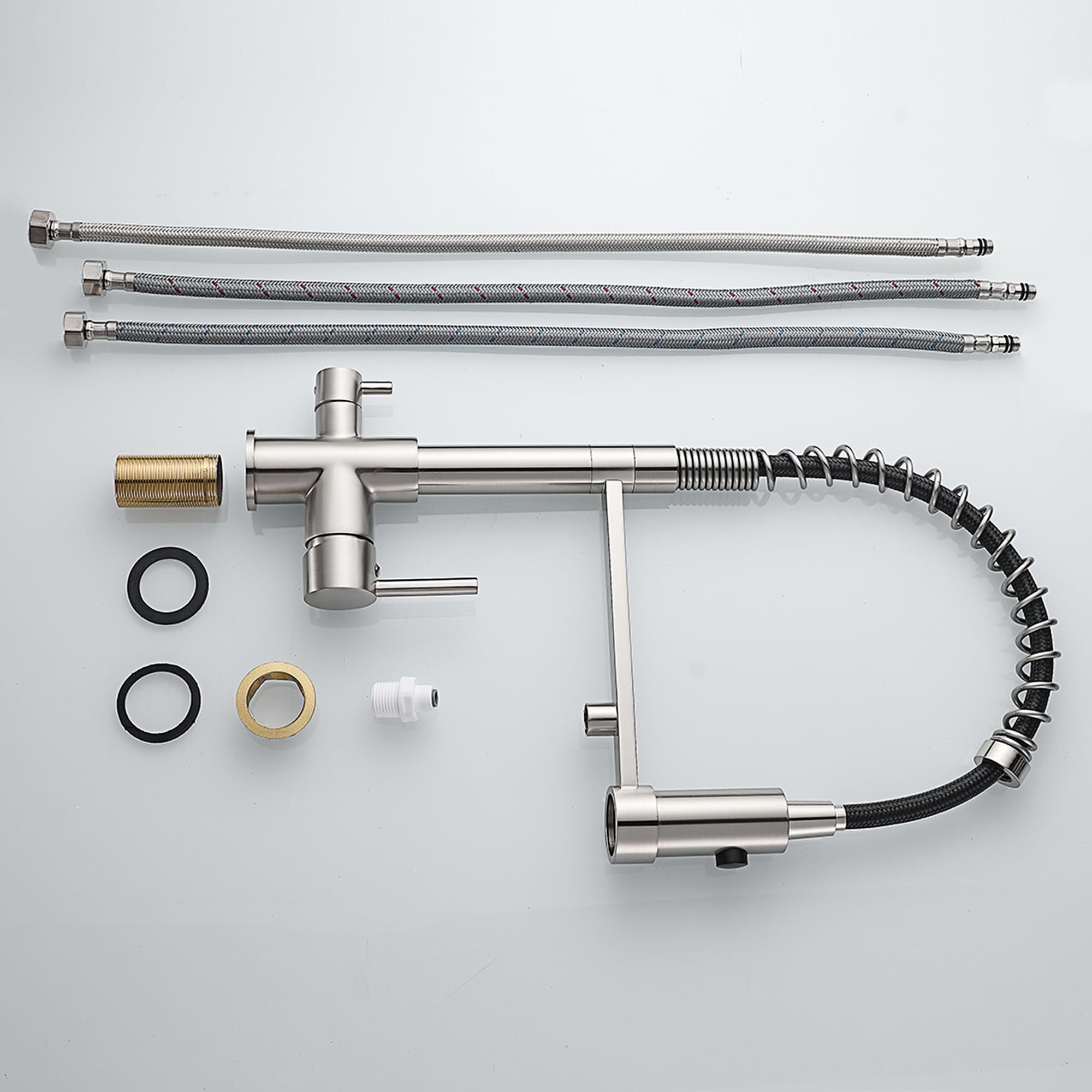 Robinet de cuisine 3 voies extensible en laiton 3 en 1 pour filtre à eau Nickel brossé