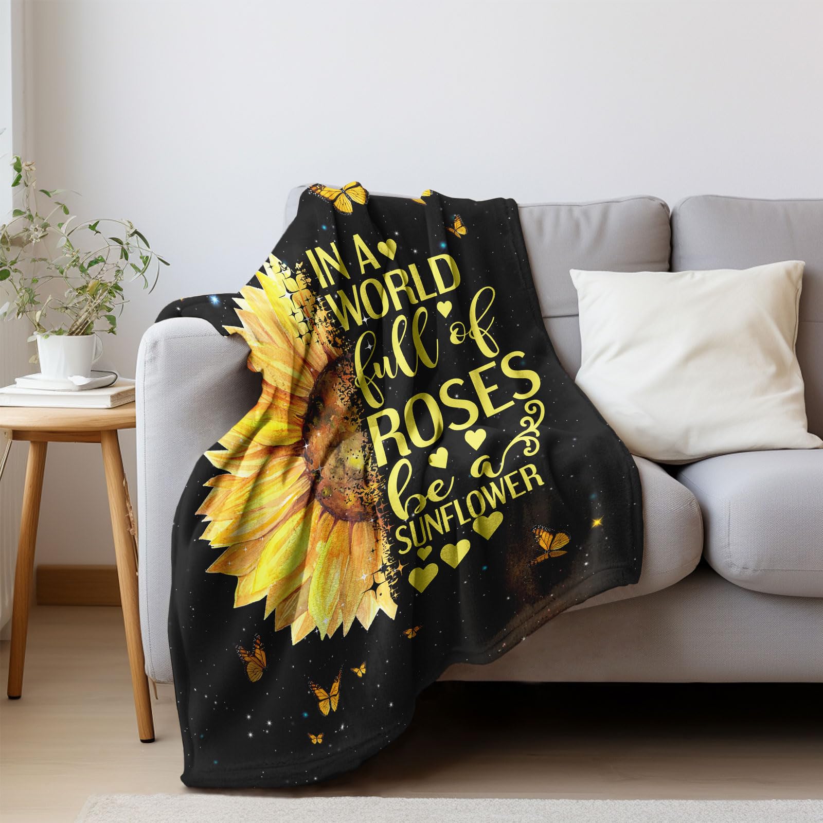 Sunflower Gifts for Women, Birthday Gifts for Sunflower Lovers, Inspirational/Get Well Soon Gift for Women, Sunflowers Gift for Her Throw Blanket 60" x 50", Sunshine Presents for Woman/Girls/Friend
