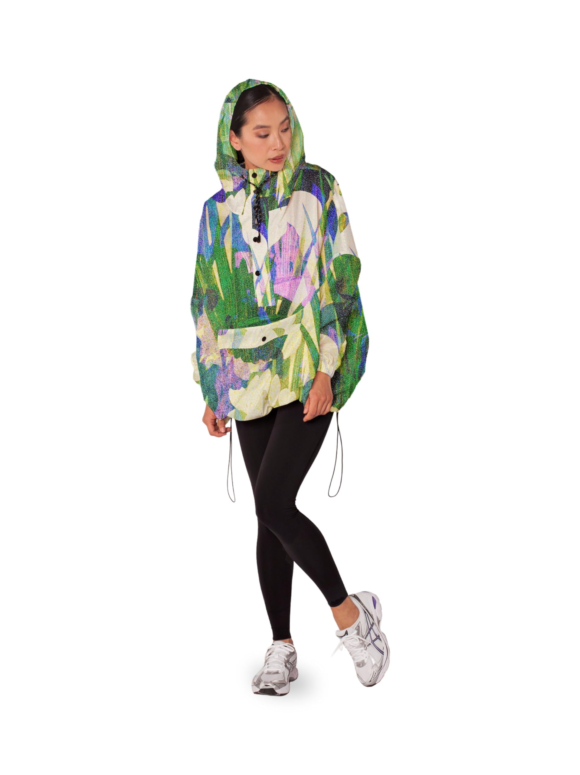 Rainkiss Regenanorak Poncho Erwachsene – Wasserdicht & Atmungsaktiv – Einheitsgröße – 100% recyceltes Polyester – PFAS-frei – Lily Design – Grün/Mehrfarbig