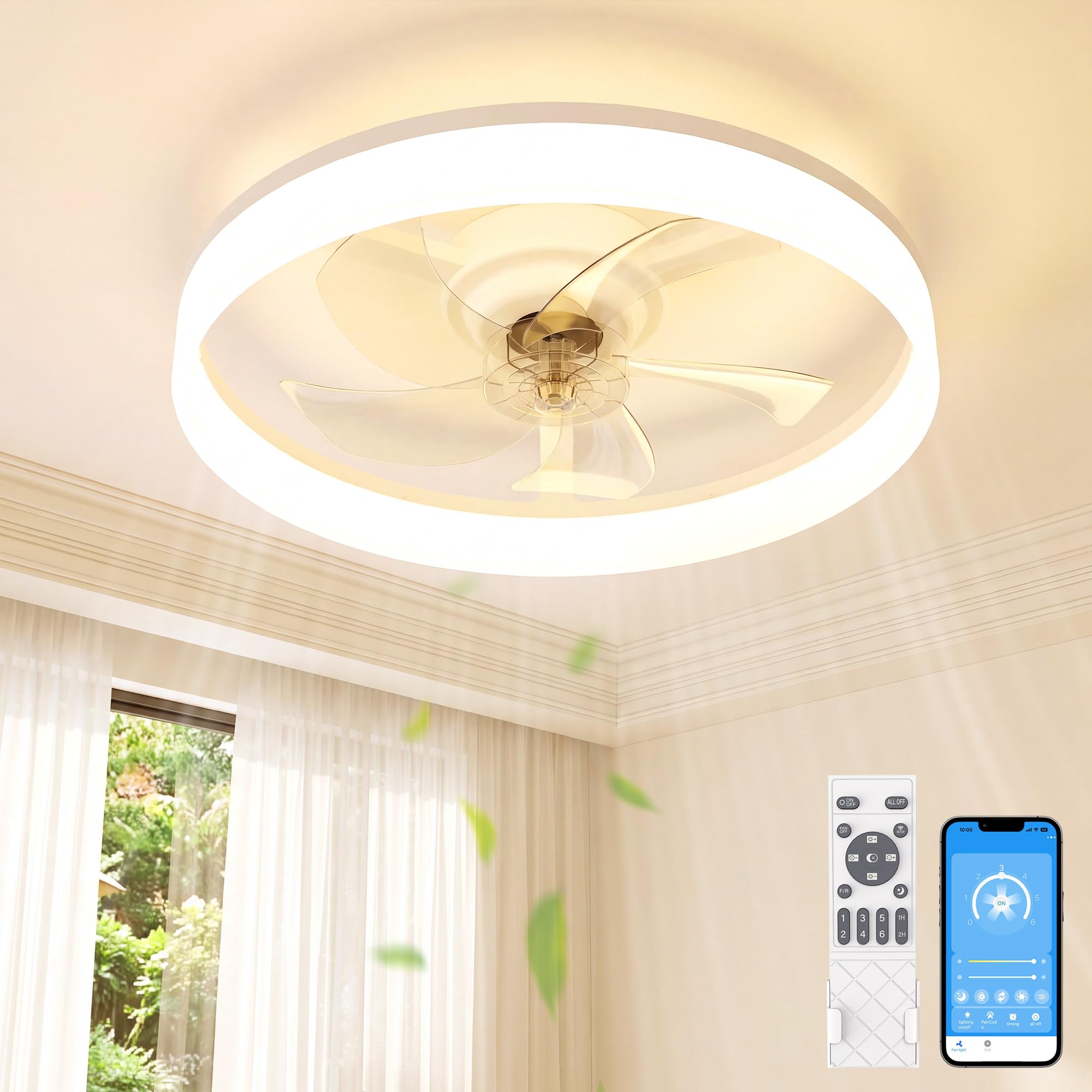 NIORSUN Ceiling Fan with Light, Ceiling Fan Light with Remote,50CM White