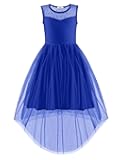 Girls Dresses Formal Party Wedding Tulle Sleeveless Contrast Mesh High Low Dress with Belt