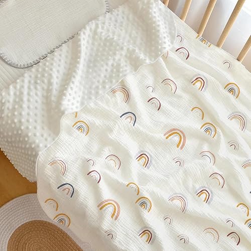 Miniatura 8 de Knirose Manta de muselina con respaldo de Minky, de doble capa, 100 % algodón, parte delantera del cuarto del bebé, forro polar punteado, manta de