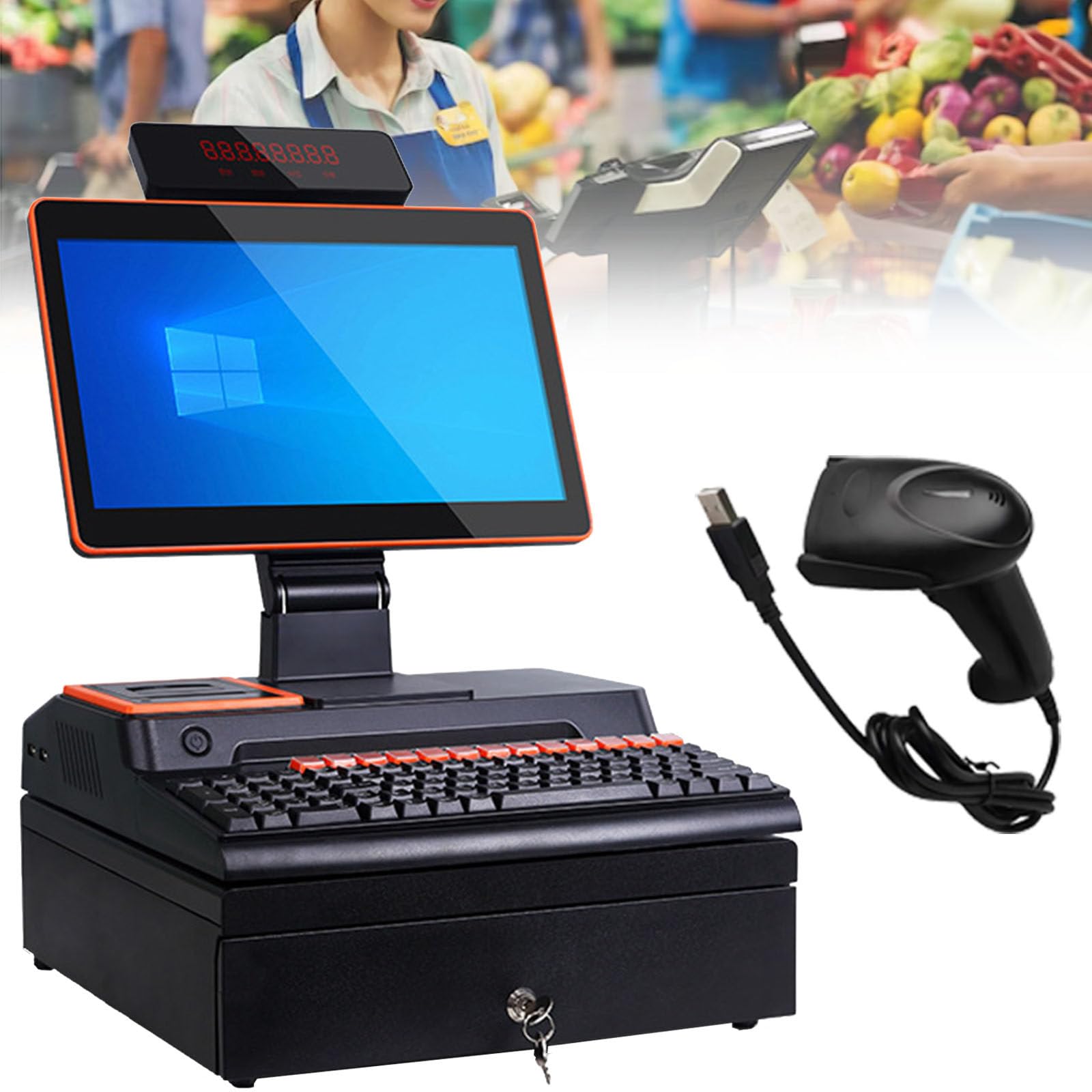 PtaTritious POS Cash Register for Small Business, Cash Register for Retail, with 15.6-inch Touch Screen PC, 58mm High-Speed Printing, for Business and Business, Windows 10 G-4+64GB