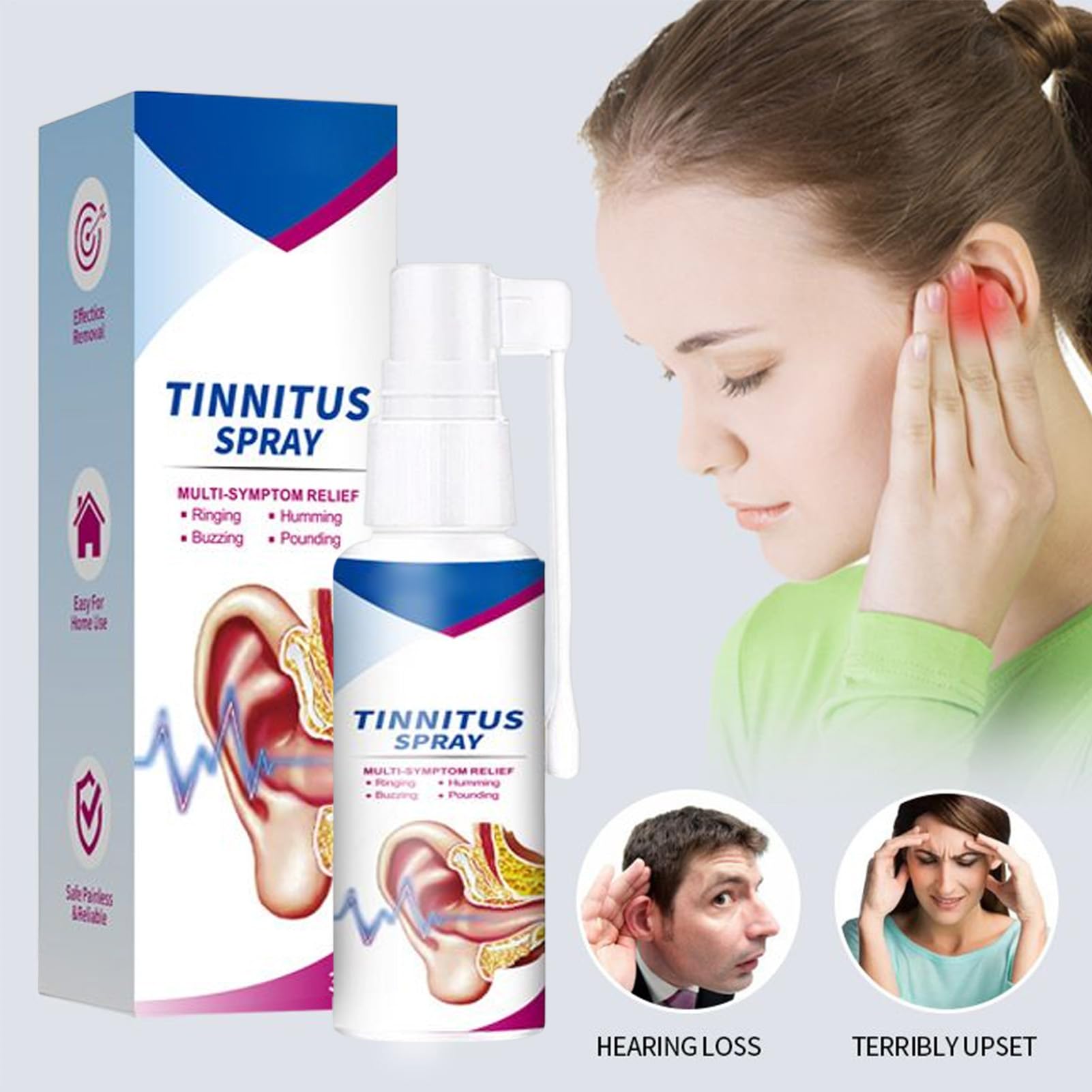 Spray uditivo, 30 ml, spray portatile per alleviare il rumore, per il ripristino 'udito, per bambini, uomini, adulti, all'aperto, viaggi, casa