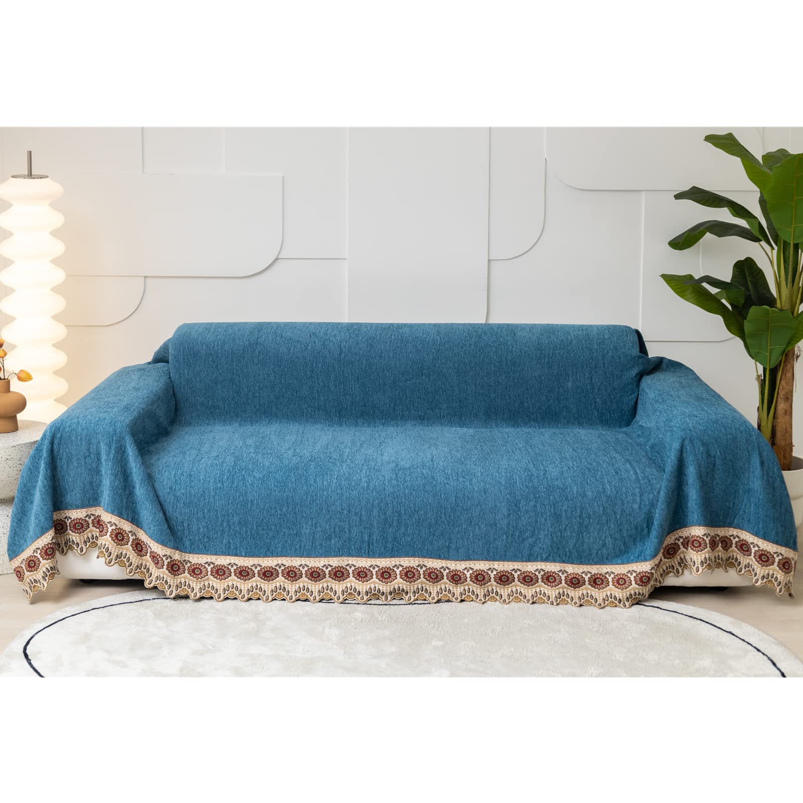 HNTYSM Chenille Throws For Sofas Large With Wide Lace Anti-fouling Anti-cat  scratch Sofa Cover Seater Corner Sofa Cover Sofa Protector Living Room