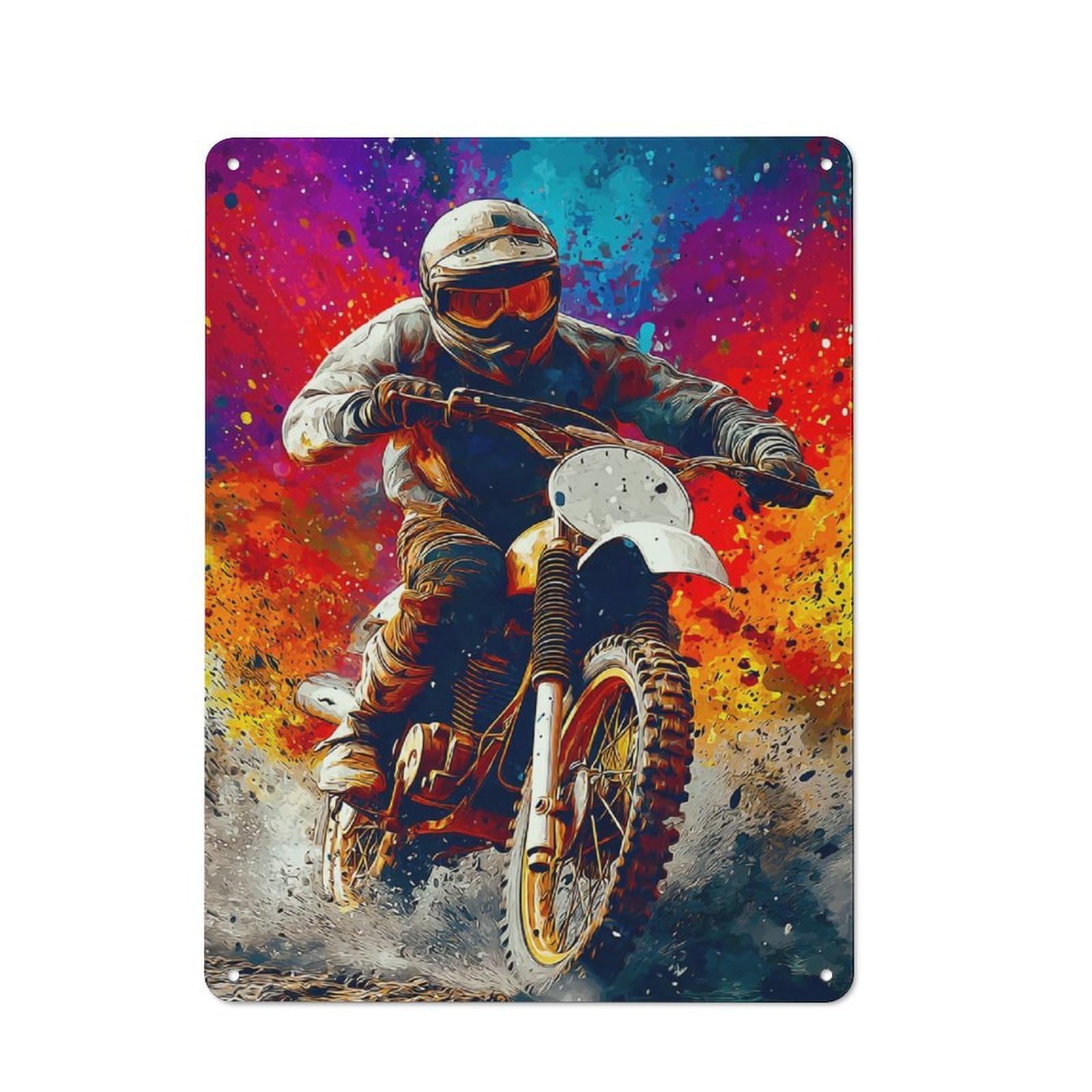 Junmoney Rider In Action Dirt Bike Painting Metal Wall Art Sign 40X30cm, Retro Vintage Wall Decor For Kitchen, Hallway, Bar Or Small Cafe