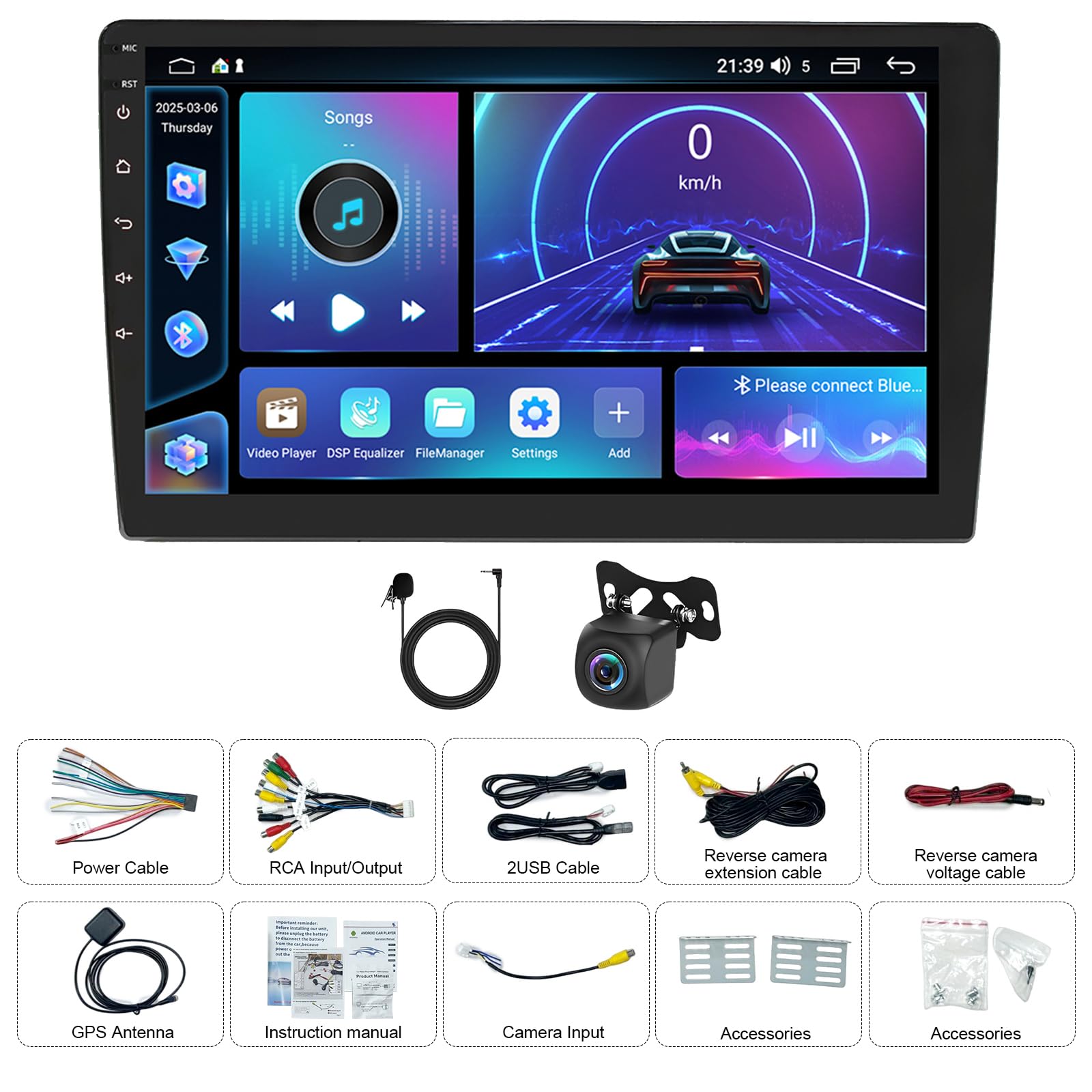 4+64G 2 Din Android 15 Autoradio für Mazda CX-9 2007-2015 mit Carplay Android Auto, 10,1 Zoll Touchscreen Auto Stereo Display Player Radio GPS Navigation Head Unit mit SWC FM Mirror Link Bluetooth