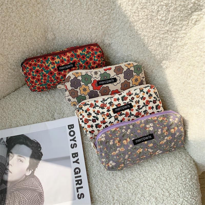 Image of Flower Prints Pencil Pen Pouch Purse Bag Cosmetic Case Organizer Soft Cotton Canvas (GR)