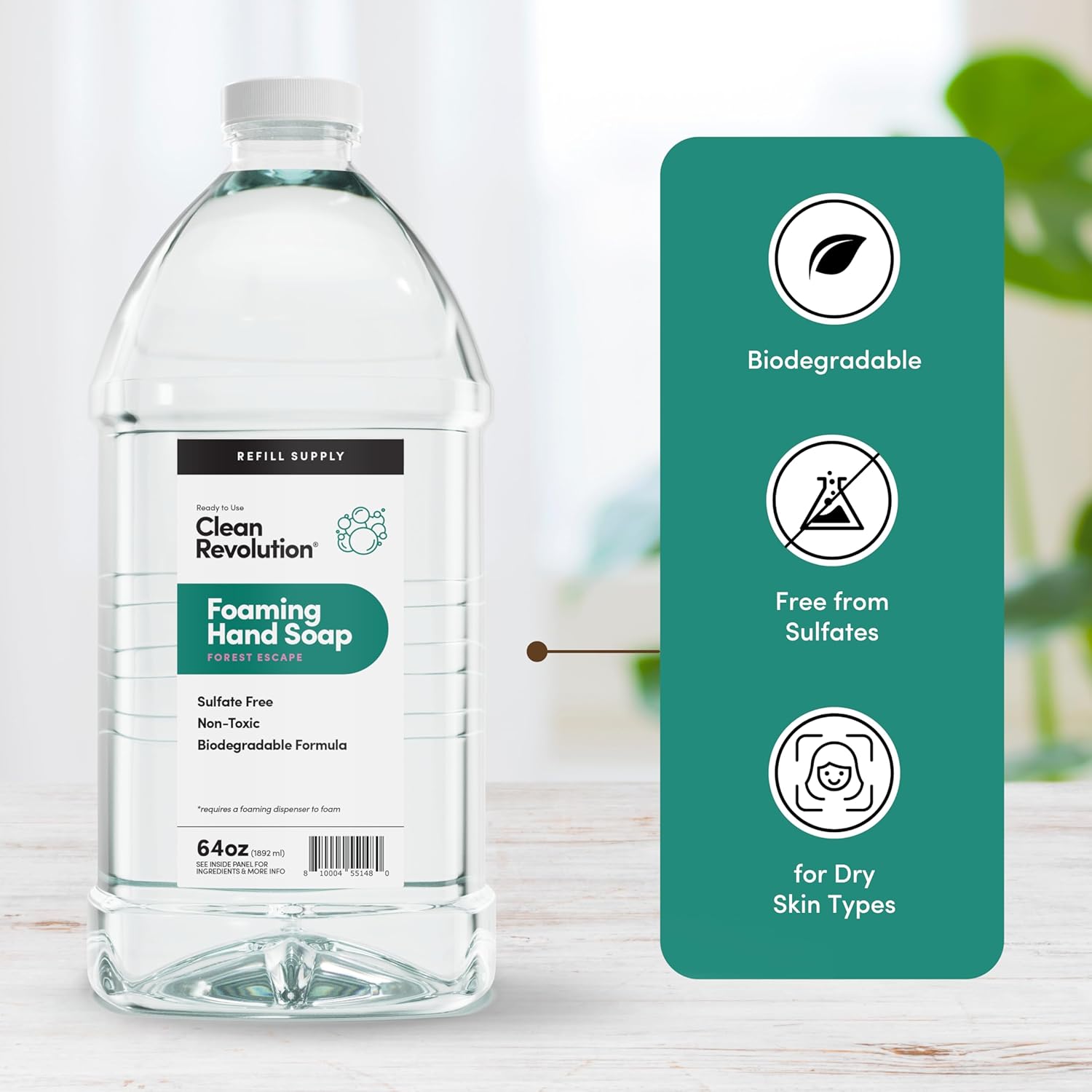 Clean Revolution Foaming Hand Soap Refill Supply Container, Ready to Use Formula, Forest Escape Fragrance, 64 Fl Oz (Pack of 1) - Image 4