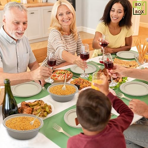 Miniatura 7 de Box to Box Juego de 200 platos desechables, cuencos de papel, platos de papel pequeños y utensilios compostables. Platos de papel resistentes.