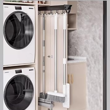 Multifunctional Slide Broom Holder Organizer Rack for Kitchen, Closet, Home, Garage Hanging Storage Solution