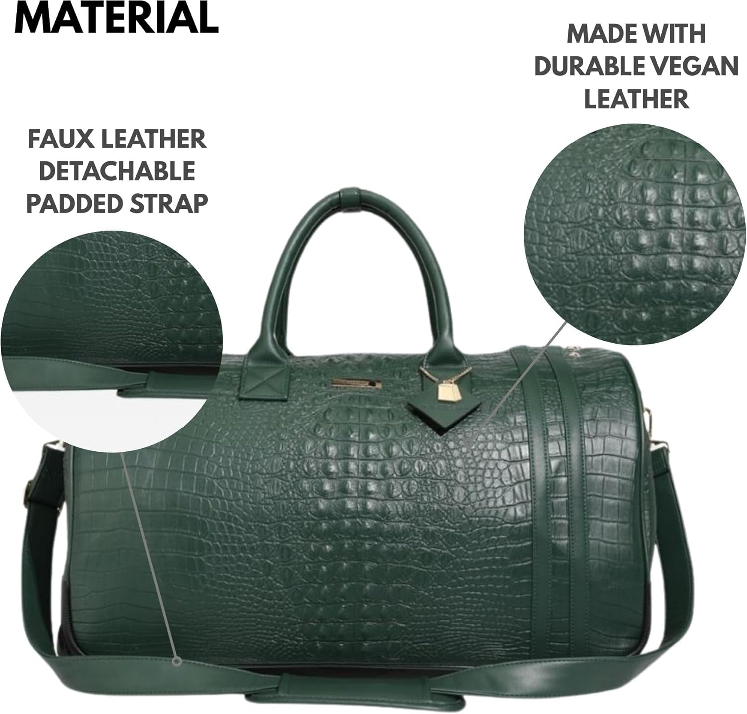 Tote&Carry Apollo 2 Large Rolling Duffle Bag with Wheels, Carry-On Roll Duffel for Travel, Gym, Sports, Daily, Weekend & All-Purpose Use for Men & Women (Crocodile Skin, Emerald Green)