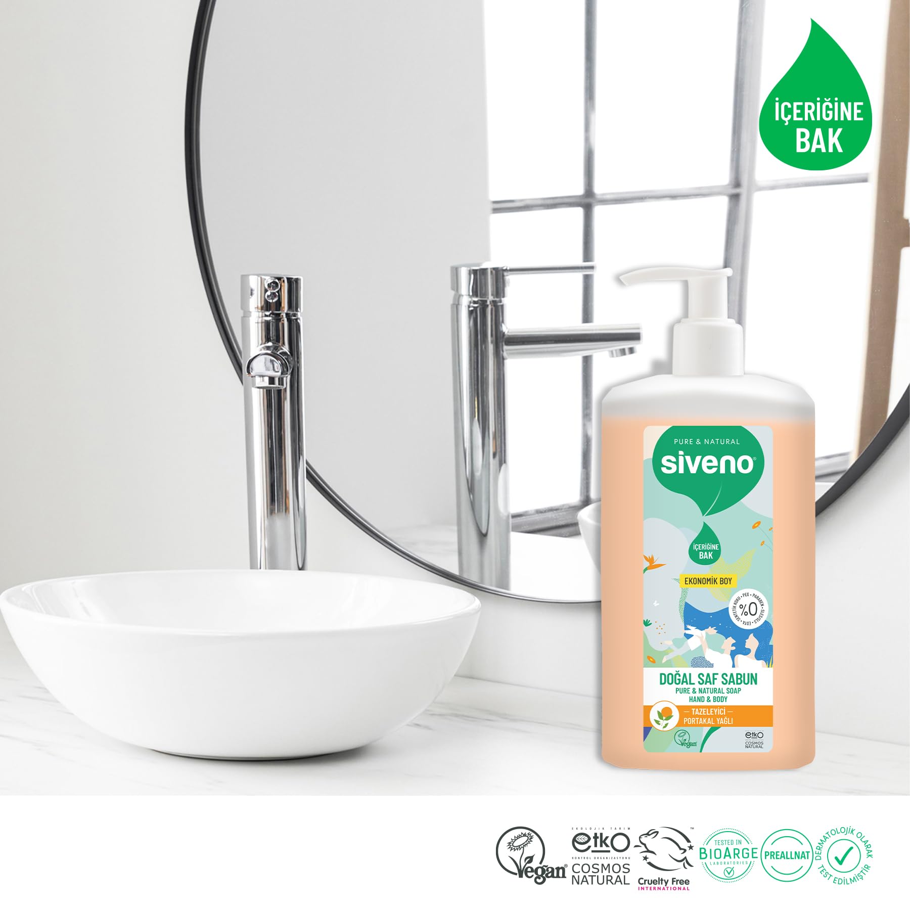 Siveno %100 Doğal Sıvı Kastil Sabun Portakal Yağlı Yoğun Nemlendirici Arındırıcı Bitkisel Vegan 1000 ml