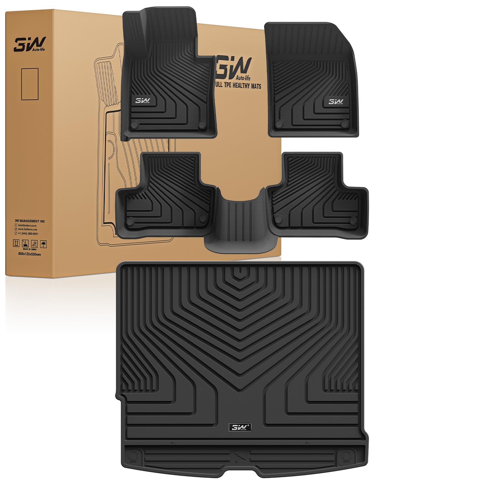 3W Set 4 di Tappetini per VOLVO XC60 2018-2025 2026 in Thorex™ e Tappetino per Bagagliaio su Misura, Facile da Pulire Tappeti per Auto Resistente e Tappeto Bagagliaio Antiscivolo per VOLVO XC60