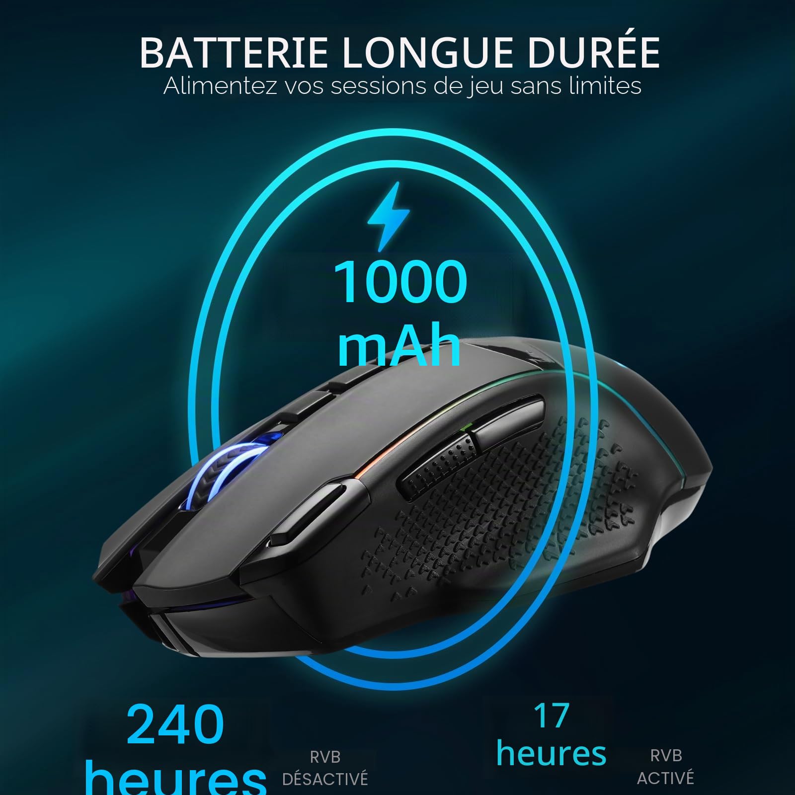 Redragon M991 Souris sans Fil 26000 DPI 3 Modes Tir Rapide Noir