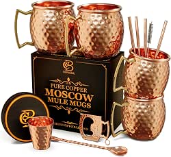 Moscow Mule Copper Mugs | Set of 4 Hammered Cups