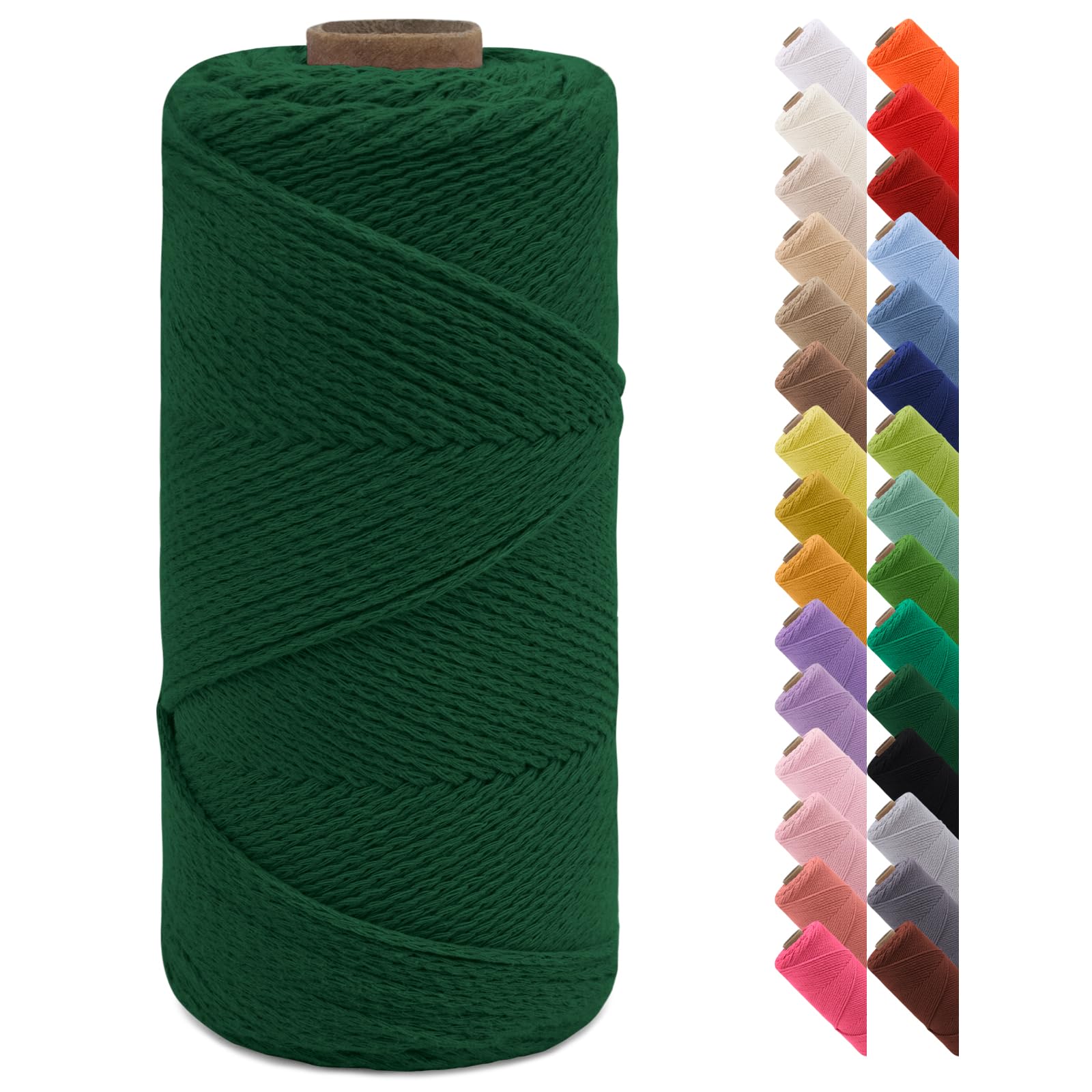 LEREATI Braided Macrame Cord 2mm x 150m Crochet Bag Natural Cotton Cord, Macrame Rope Yarn for DIY Crafts, Bag, Gift Wrapping, Home Decorations (Dark Green)