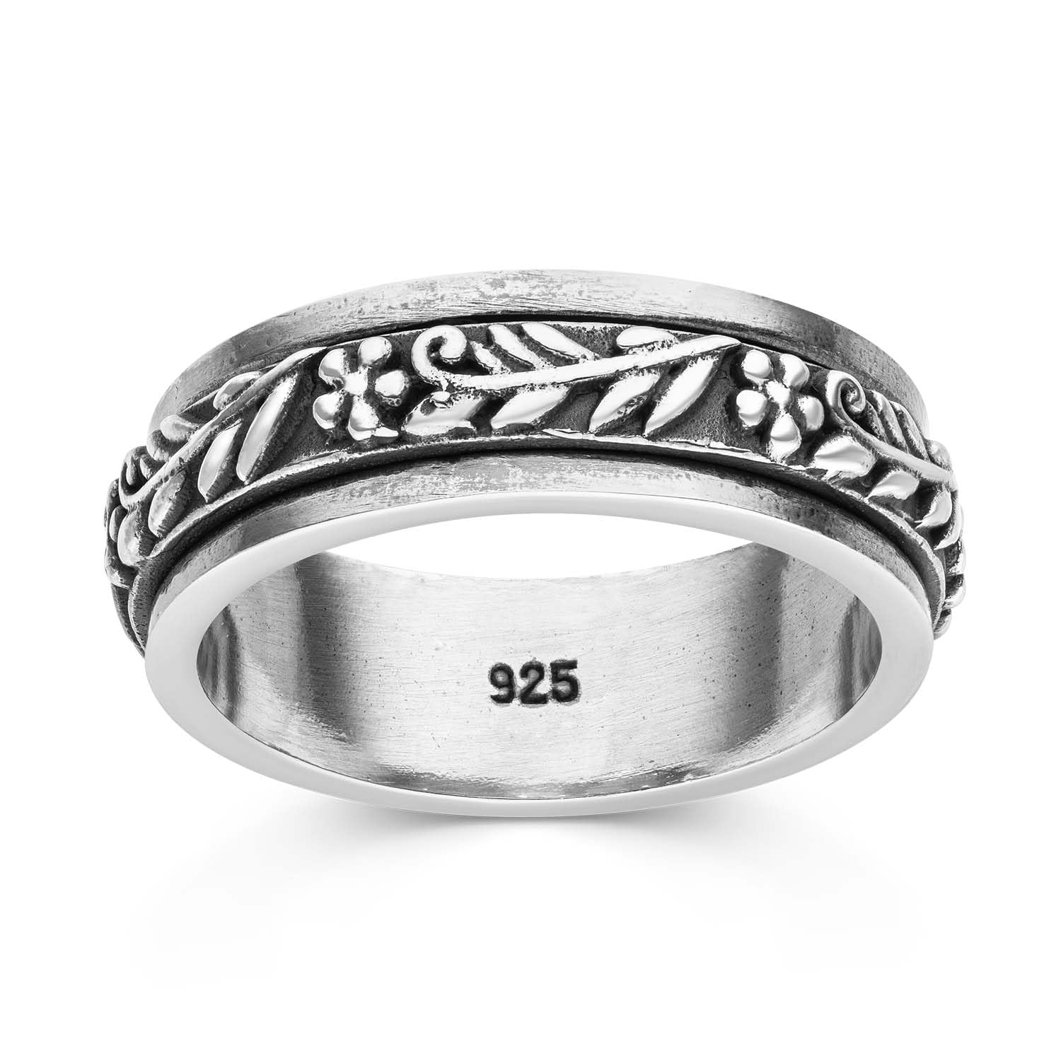 MATERIA by Matthias Wagner Anti Stress Spinning Ring Silber 925 drehbar mit Blumen SR-63