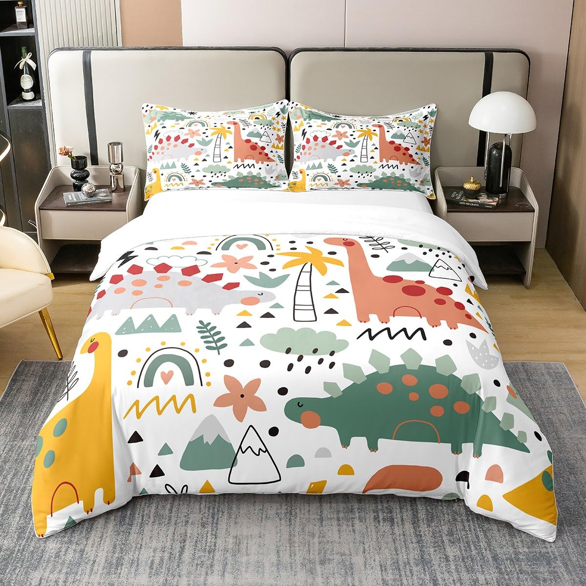 Dinosaur 100% Cotton Duvet Cover King Size 3D Dino Print Bedding 100% Cotton Set for Kids Boys Girls Teens Room Decor Jungle Dino Comforter Cover Set Wild Animal Bedspread Cover 3Pcs Zipper — image 1