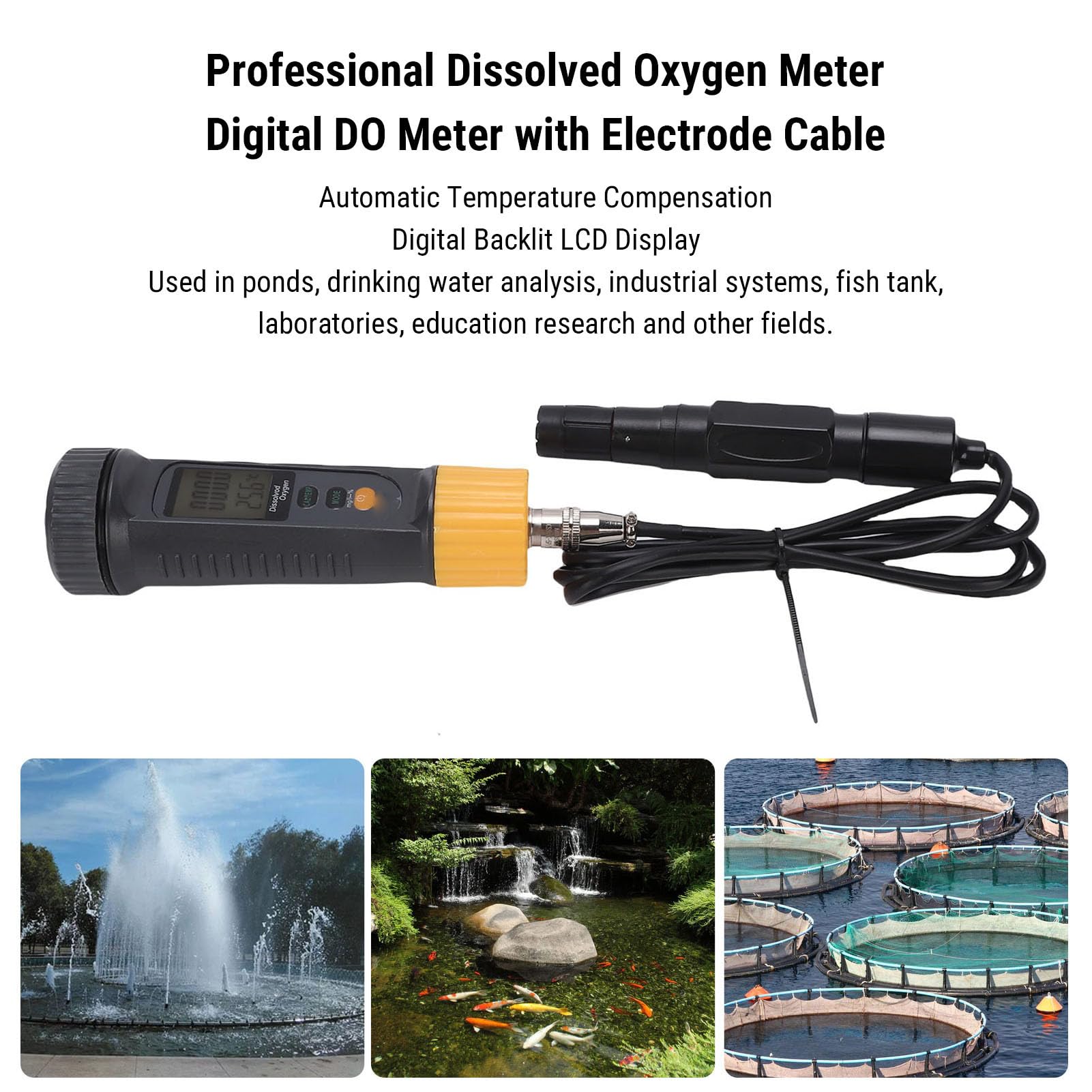 TOPINCN Misurazione di Ossigeno Disciolta Digitale Portatile Portatile Elettrodo Kit di Test di Ossigeno Disciolto per Stagno di Pesce D'acqua per Acquario per Stagno
