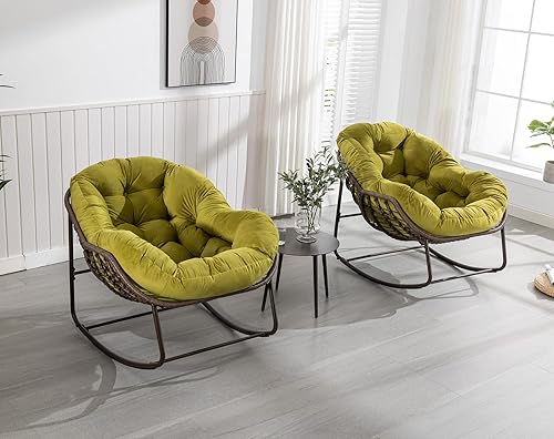 Miniatura 43 de Mecedora para exteriores, silla mecedora de huevos de mimbre de gran tamaño, para interiores y exteriores, cómoda silla mecedora con cojín grueso