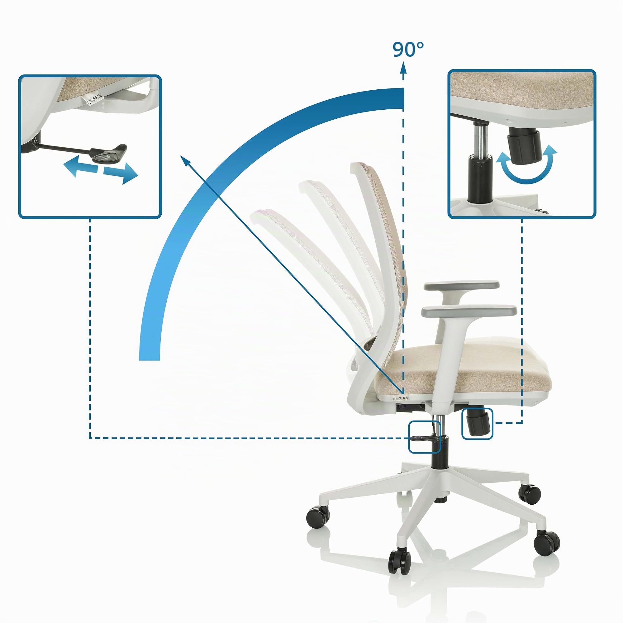 hjh OFFICE Bürostuhl ergonomisch PROFONDO ECO W Drehstuhl atmungsaktiv mit Verstellbarer Lordosenstütze, Beige Netzstoff/Stoff