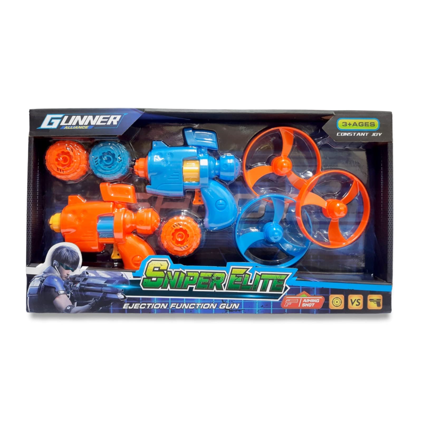 PARTY TIME - Disc Launcher Toy Set 2 Gun Launcher 3 Flying Saucer 3 Luminous Spinning Disc Toy Flying Aerial Spinning Top for Kids Party Outdoor and Indoor