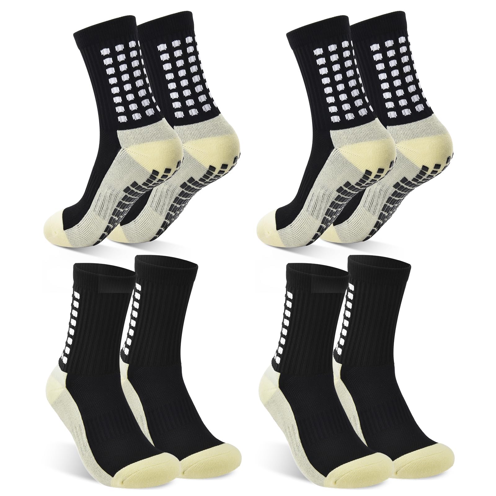 4 Pairs Grip Socks Football For Kids Men Adult White Black Football Grip Socks L Black