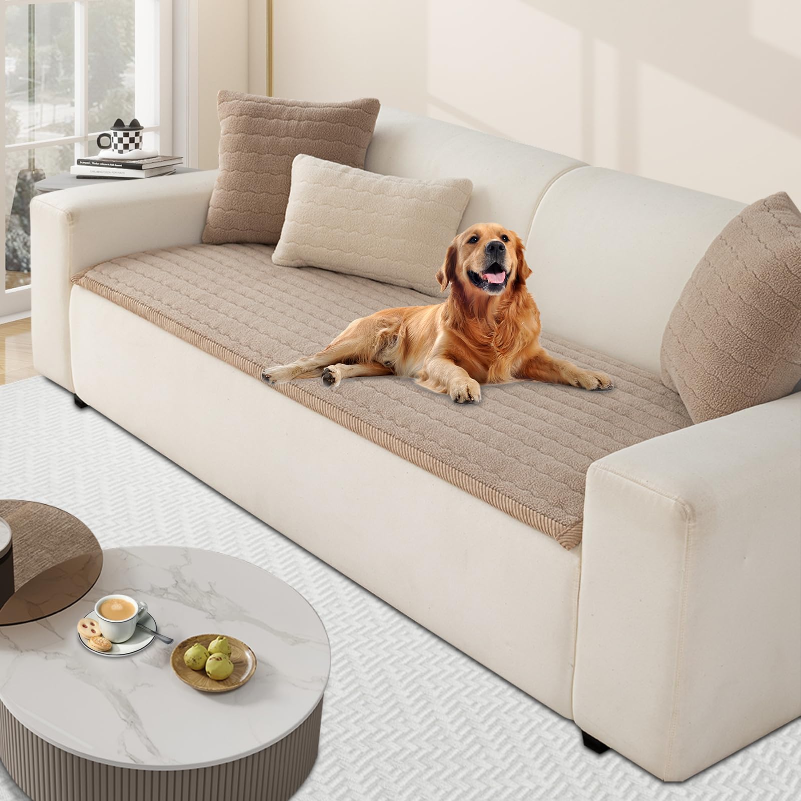Housse de canapé Sherpa douce haut de gamme 55x120 cm couleur café