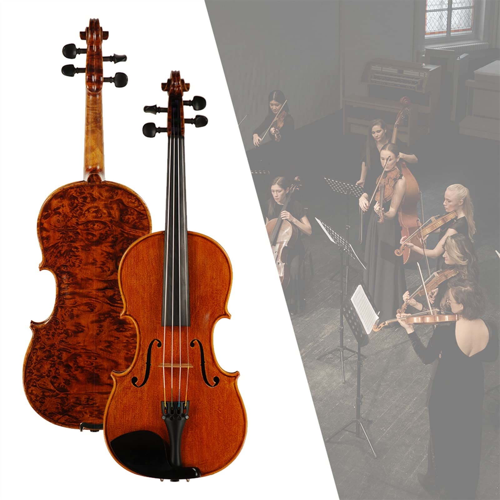 Erwachsene violine 4-saitige Violine Handgefertigte Geige Mit Fichtendecke Ahorn-Rückseite Mit Ebenholz-Griffbrettsaiten Und Koffer-Kit professionelles Violine
