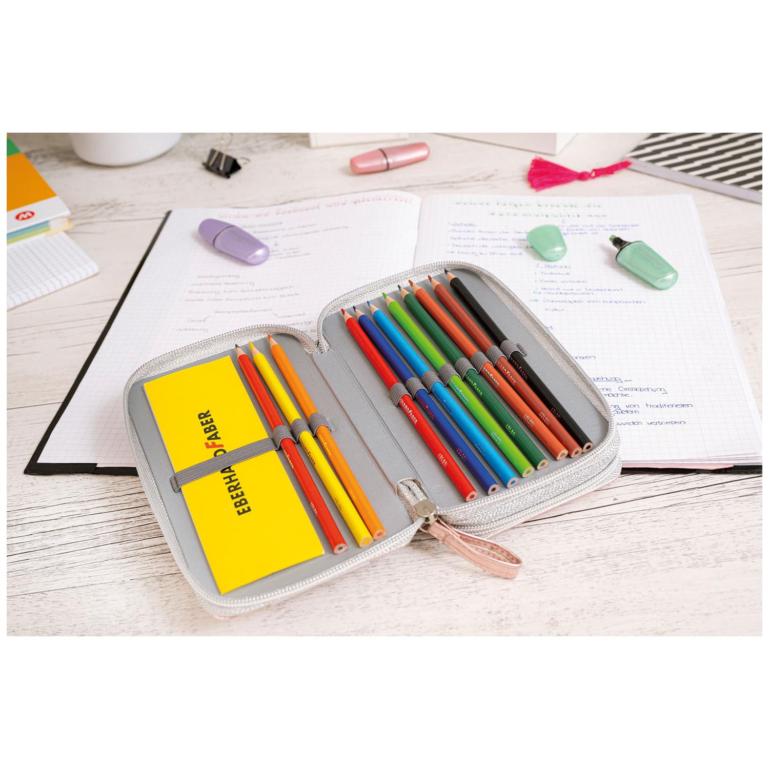 Eberhard Faber 577427 - Double Zip Pencil Case Filled with 24 Writing and Drawing Supplies, Rose Gold - Image 4
