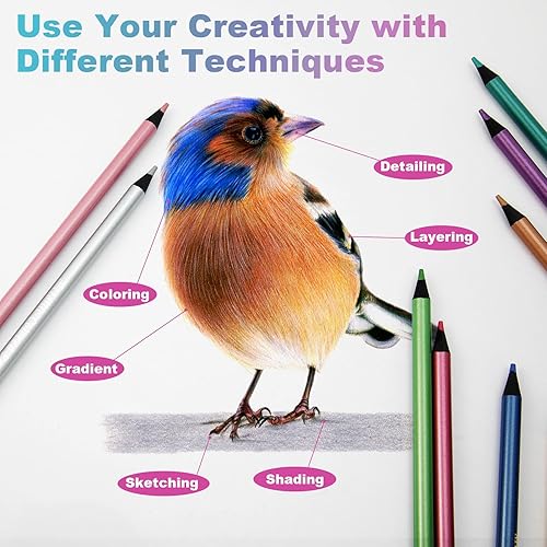 Miniatura 5 de ofone Metallic Colored Pencils, 12Pcs Professional Coloring Pencils for Adult Kids, Drawing Pencil Set Art Supplies for Artists Beginners Sketching