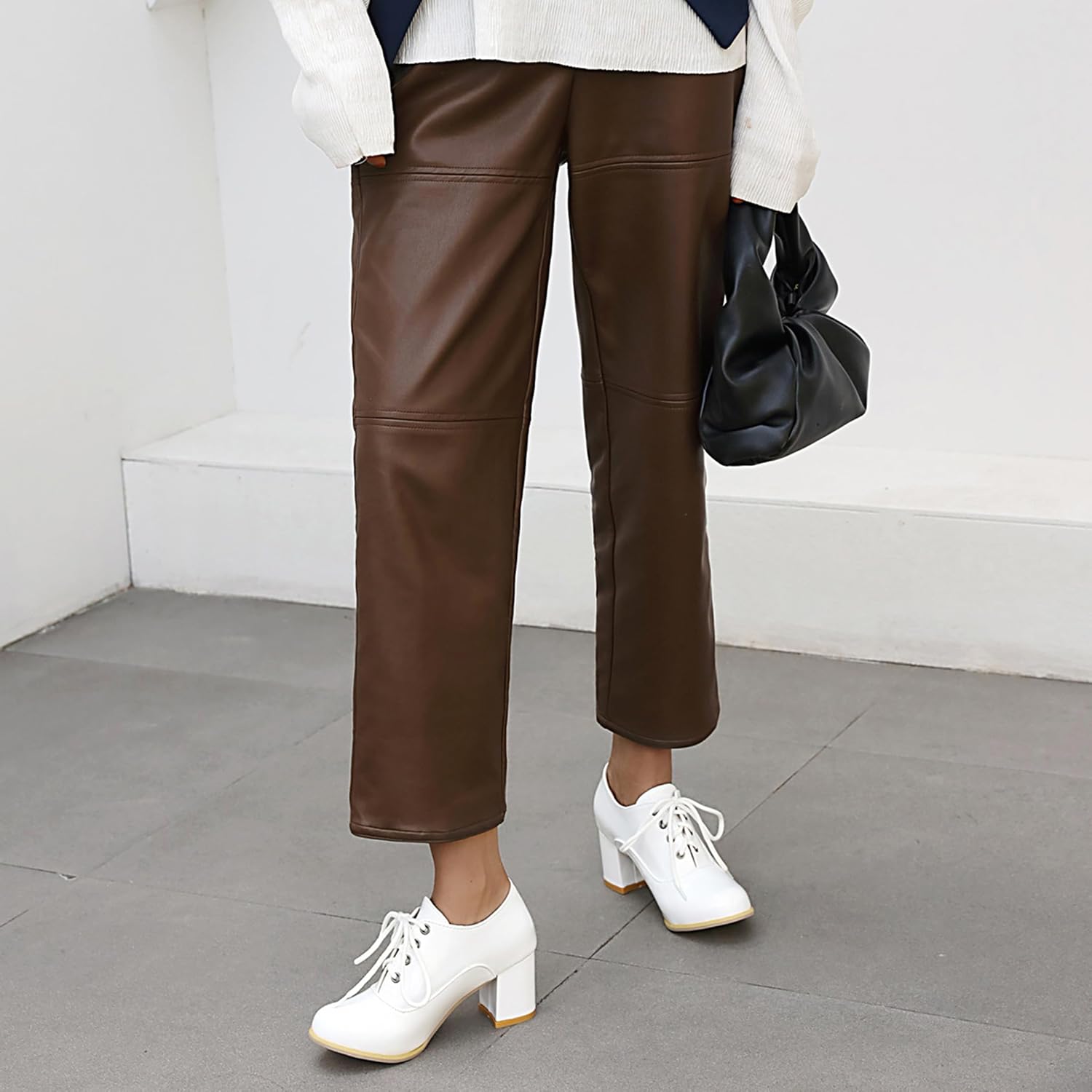 Patent Oxford Women Round Toe Lace Up Block Heel Derby