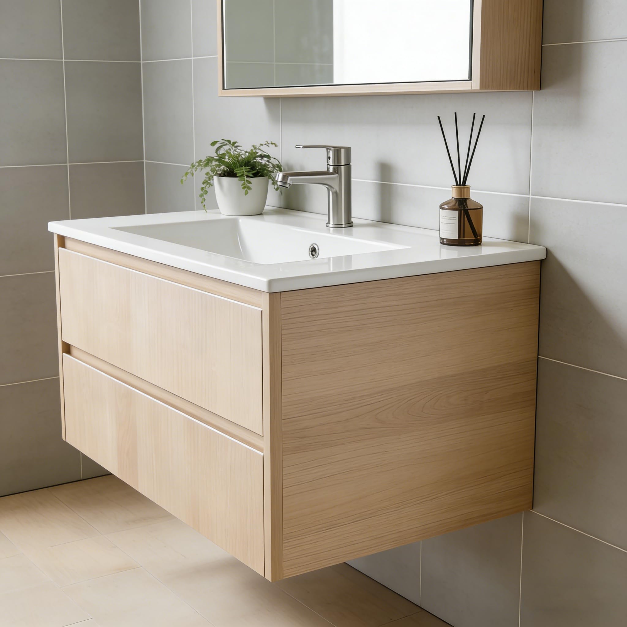NUESTRA VIDA Lavabo Encastrado 70, Lavamanos Rectangular, Blanco Brillo Fabricado en Porcelana, Compatible con Mueble de Baño 71×46×16 cm (Sin Mueble de Baño)