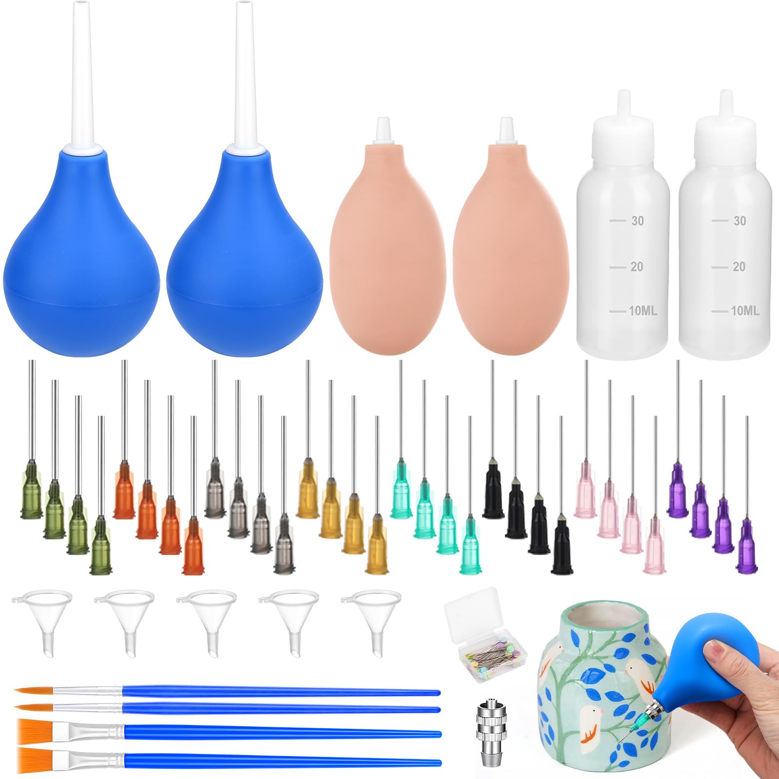 98 piezas de herramientas de cerámica, aplicador de punta de precisión, barbotina de arcilla, botellas con agujas, pinceles para esmaltado, juego de herramientas de cerámica con botella graduada para esmaltado.
