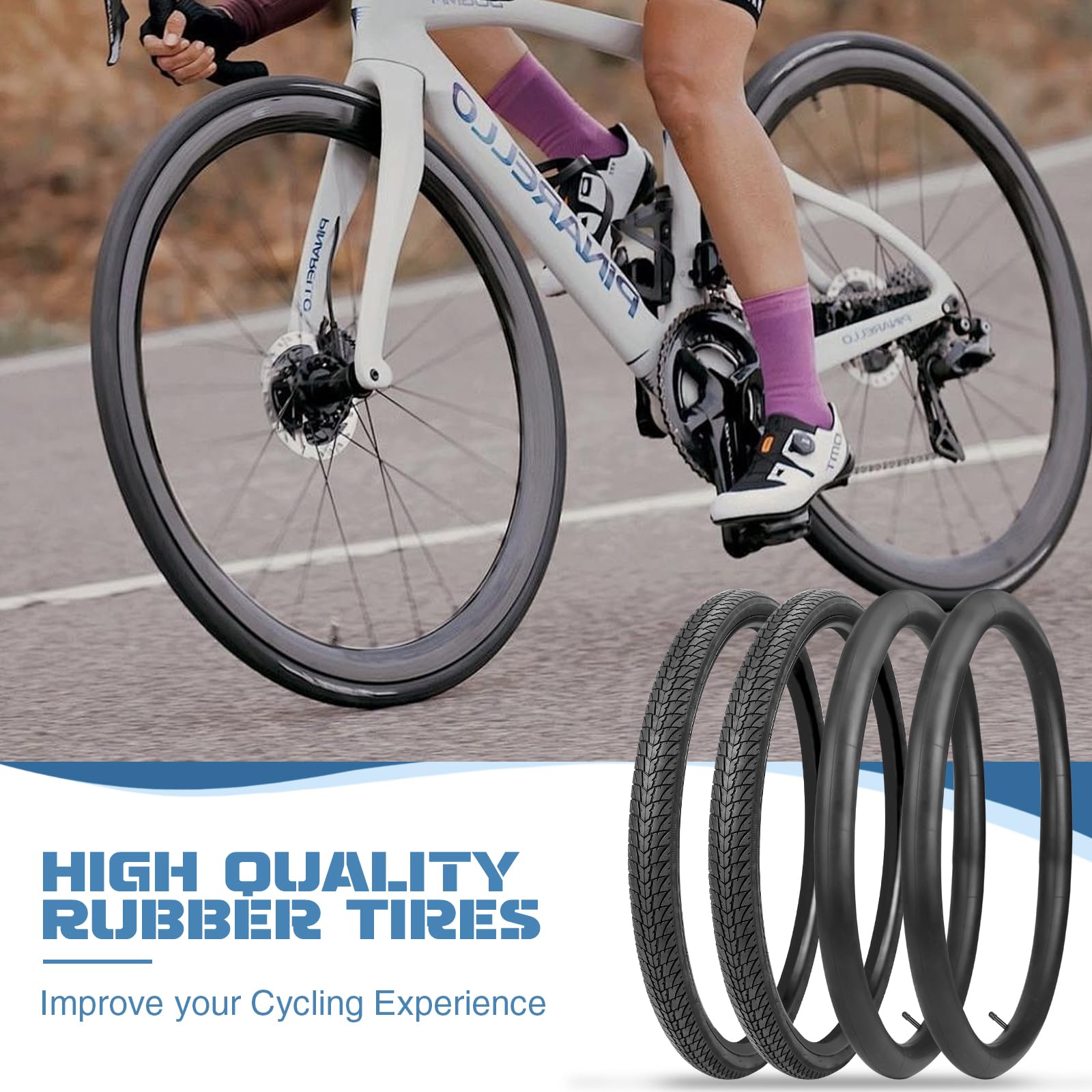 MEGHNA Lot de 2 pneus de vélo 700 x 38c - 2 pneus de vélo de route + 2 chambres à air 700 x 38C FV48 mm + 2 leviers de pneu de vélo 29" - 30 PSI Gravel Bike Tire (2 pneus + 2 chambres à air + 2