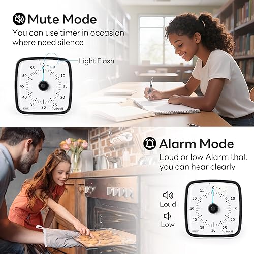 Miniatura 4 de Yunbaoit Temporizador visual con luz nocturna, temporizador de cuenta regresiva de 60 minutos para niños y adultos, temporizador silencioso para el