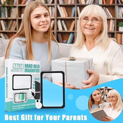 Miniatura 7 de Lupa de página 5X de 7.3 x 4.4 pulgadas para leer, lupa plegable grande iluminada con 48 luces LED (3 modos), lente de aumento de mango rectangular,