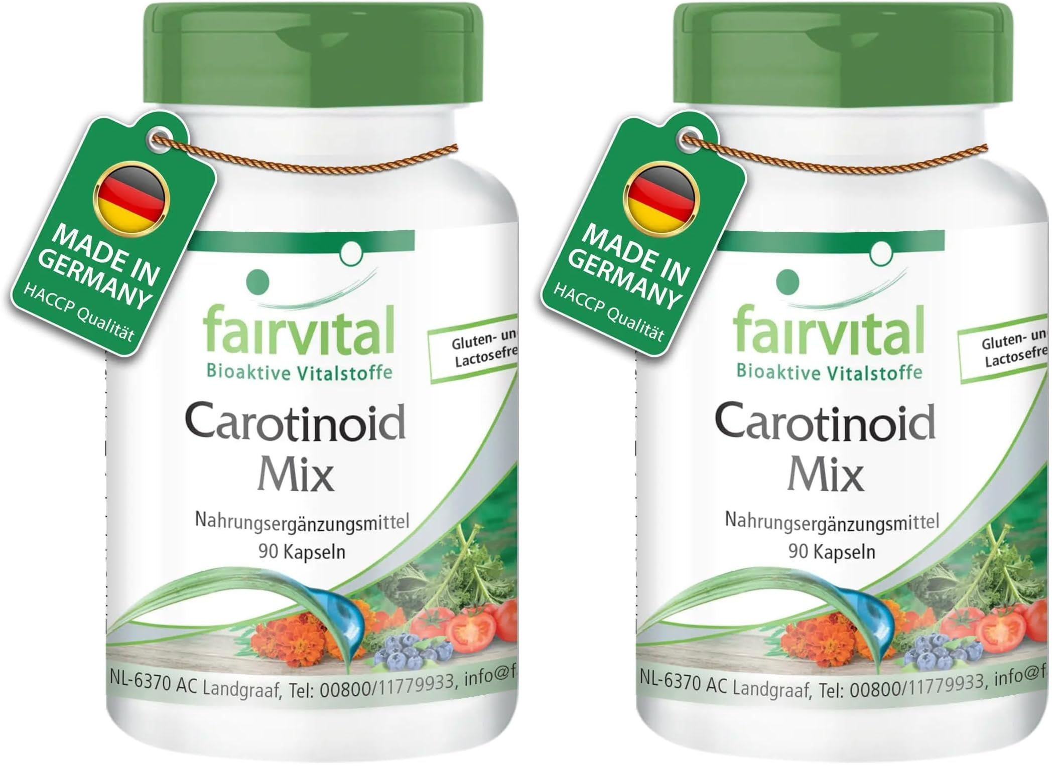 fairvital Carotinoid Mix, 90 Kapseln, schluckfreundlich, HOCHDOSIERT, VEGAN, natürliche Carotinoide mit Anthocyanen (Packung mit 2)