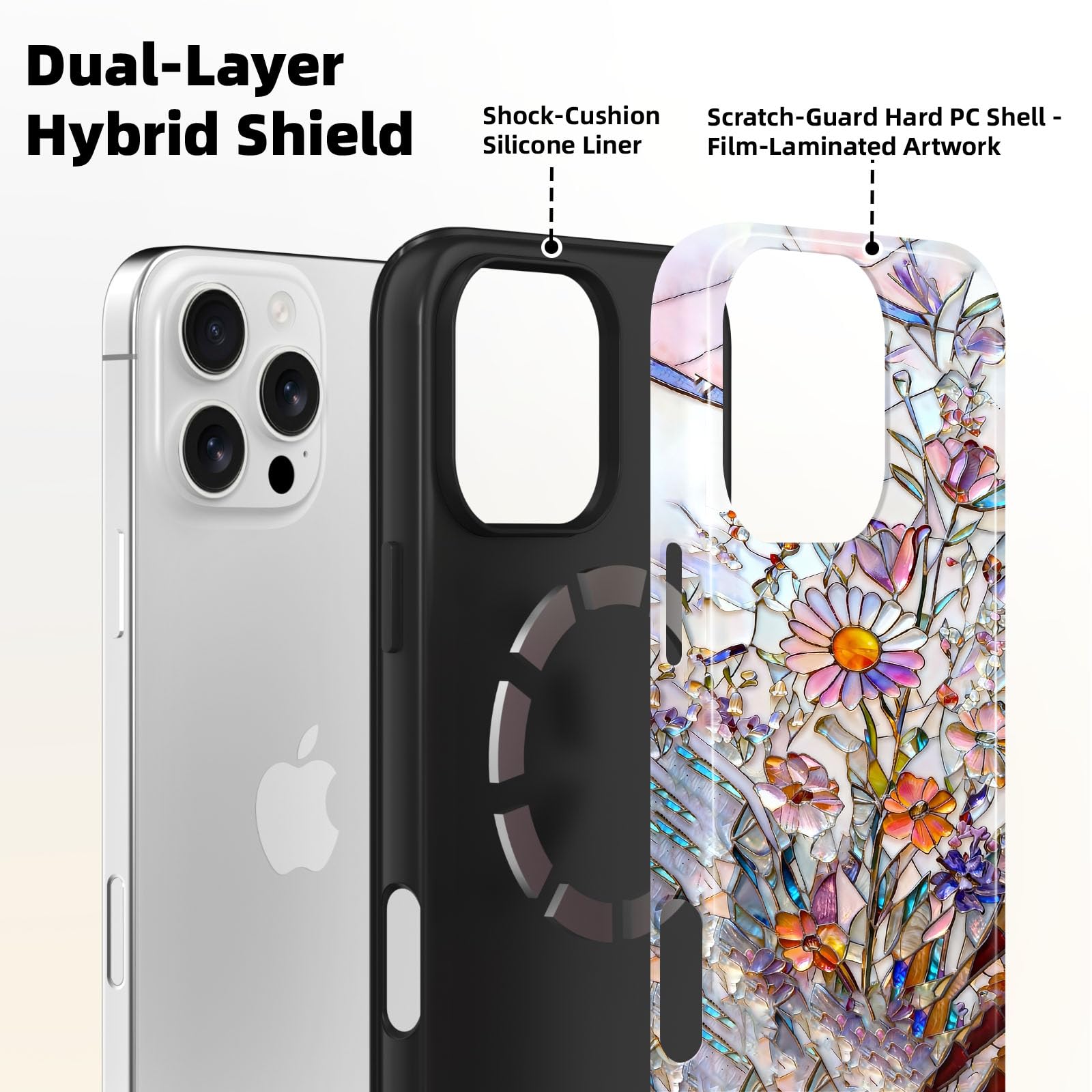 Lumen etui do iPhone'a 12 / iPhone'a 12 Pro, kompatybilne z Magsafe, twarda obudowa z ochroną aparatu, dla kobiet, dziewcząt, nastolatków, kolorowy bukiet dzikich kwiatów, witraż, pastelowy, radosny