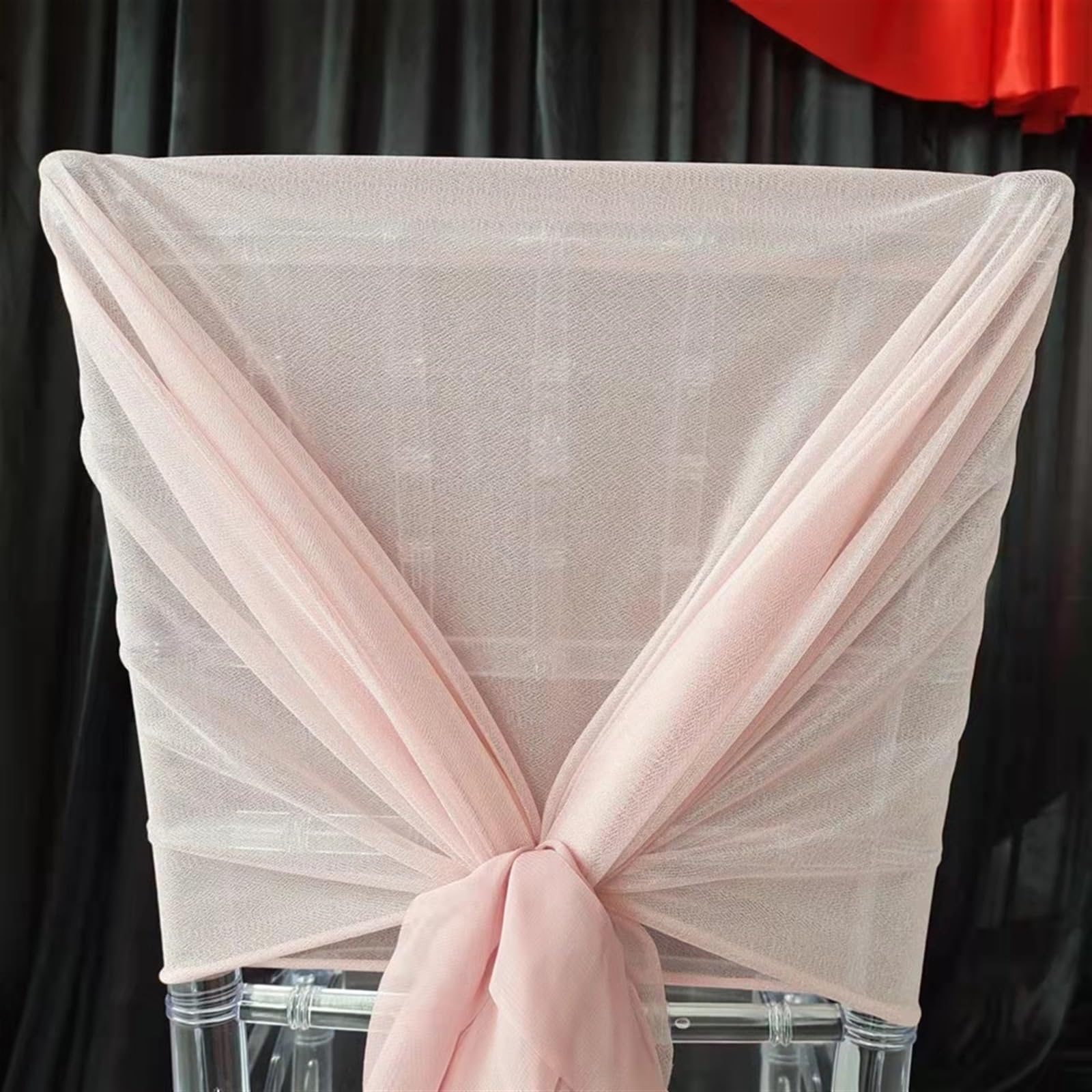 Netzhaube und Chiffon-Rüschen-Stuhlkappe, Schärpe, Blush Pink, Weiß, Blau, Hochzeits-Party-Dekoration, 12 Stück (Blush Pink 105 Stück)