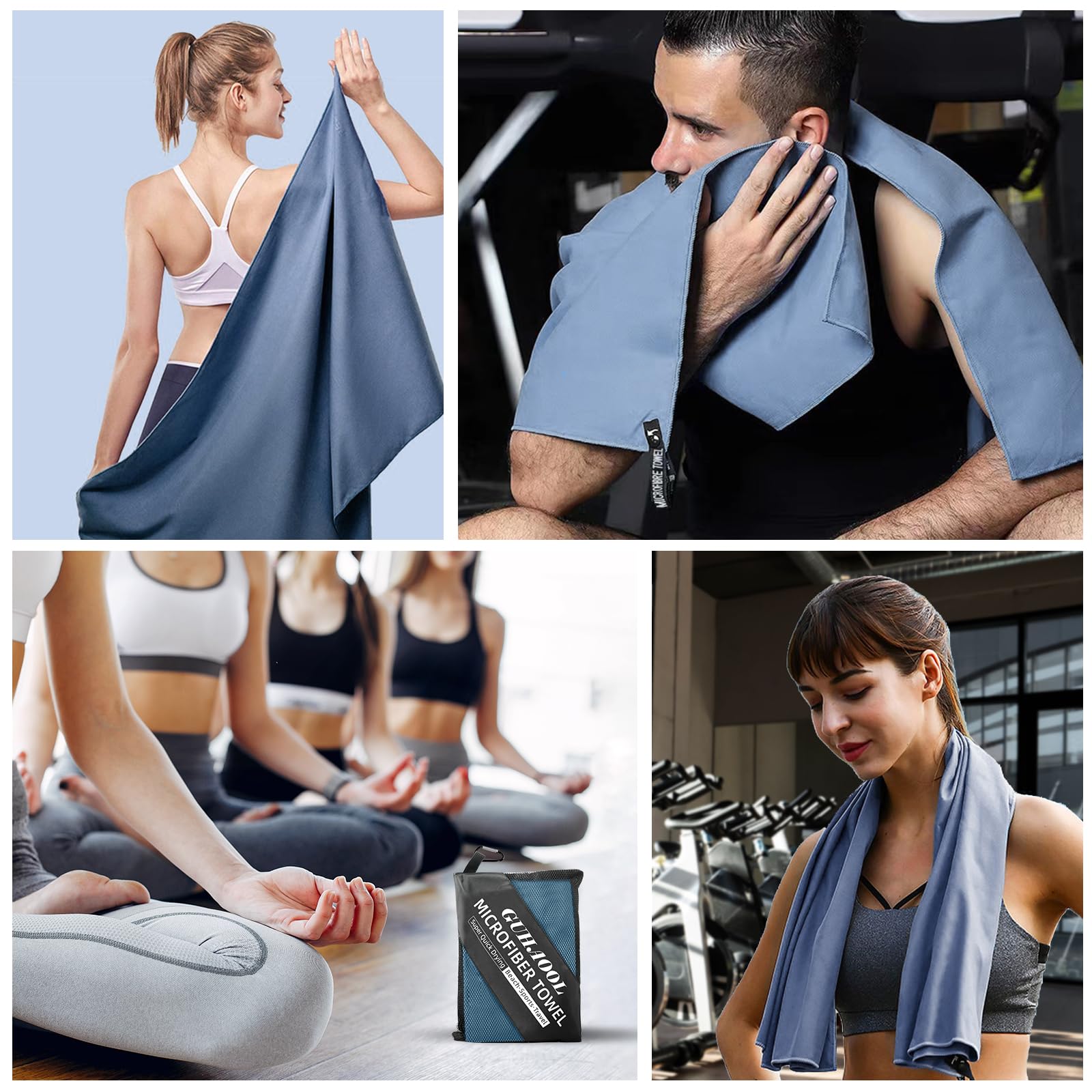 Asciugamano Microfibra, Asciugamano in Microfibra 3 Set | 180x80cm&100x50cm&70x40cm, Telo Mare Microfibra, Asciugamani in Microfibra ad Asciugatura Rapida per Viaggi Spiaggia Yoga Sauna (Blu)